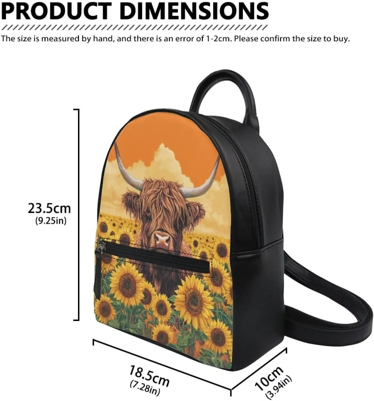 Cozeyat Sunflower Highland Cow Print Mini Backpack Purse for Women Teen Girls Small Fashion Bag Teens Cute Casual School Bookbag Ladies Fashion Shoulder Handbag Tote Casual Travel Daypack