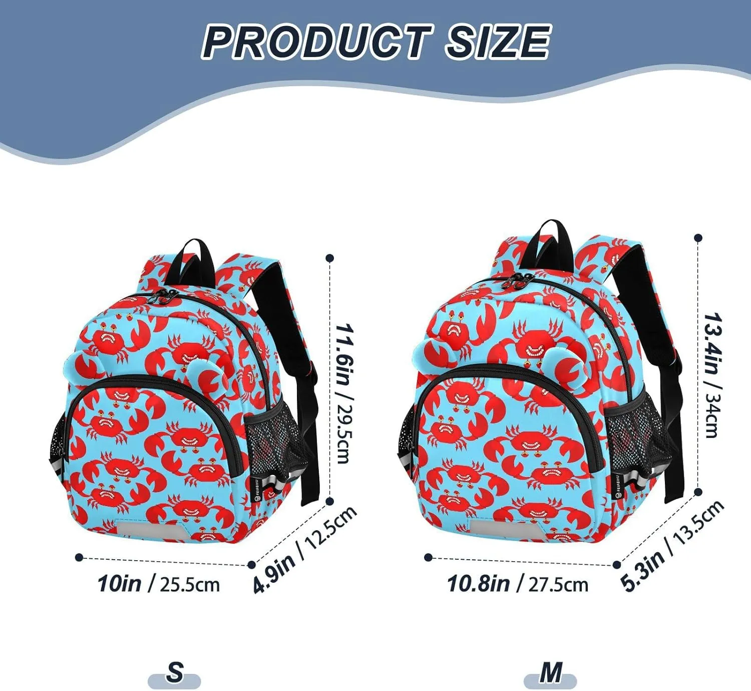 Crab Sea Blue Preschool Backpack Red Daycare Bookbag School Backpack with Traction Rope for Kids 3-6