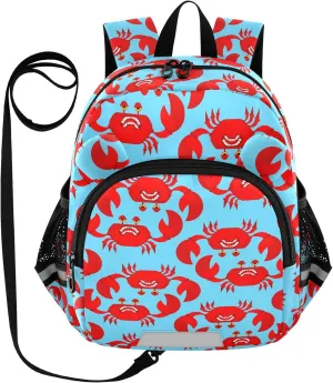 Crab Sea Blue Preschool Backpack Red Daycare Bookbag School Backpack with Traction Rope for Kids 3-6