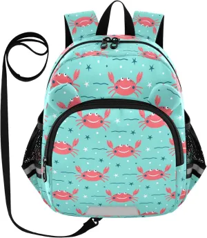 Crab Stars Blue Waves Preschool Backpack Cute Daycare Bookbag School Backpack with Traction Rope for Kids 3-6