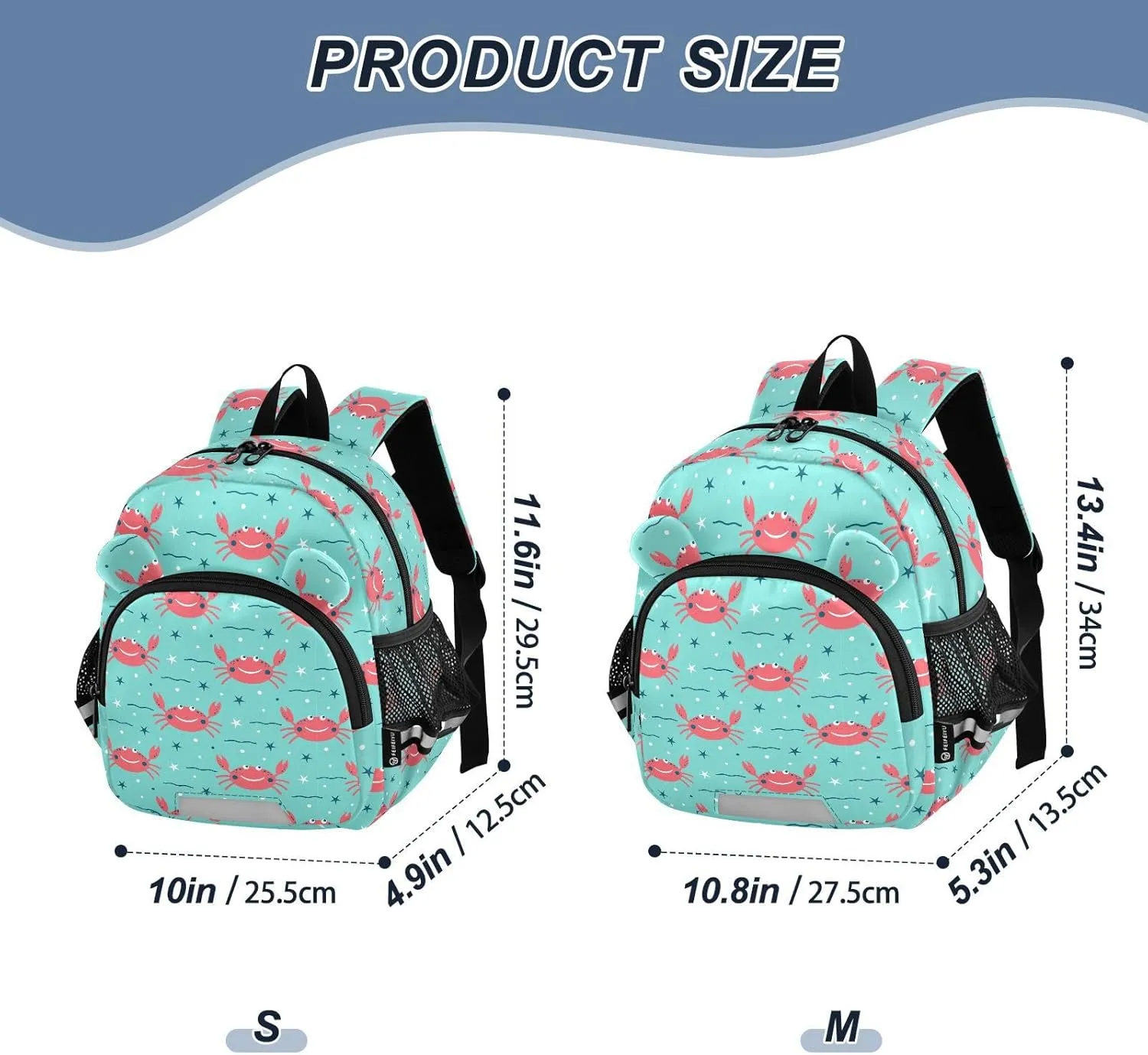 Crab Stars Blue Waves Preschool Backpack Cute Daycare Bookbag School Backpack with Traction Rope for Kids 3-6