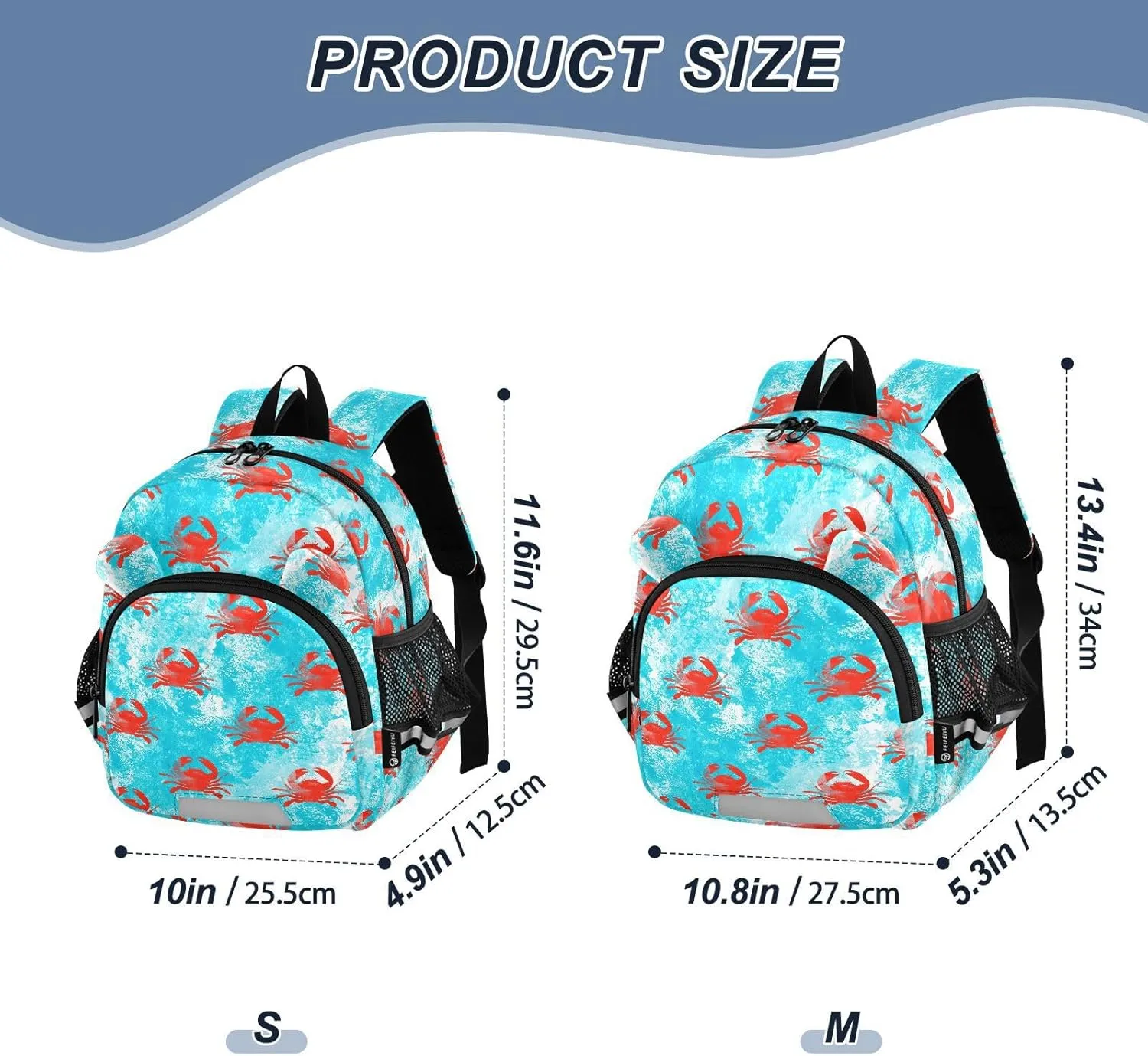 Crab Swims Preschool Backpack Ocean Watercolor Daycare Bookbag School Backpack with Traction Rope for Kids 3-6