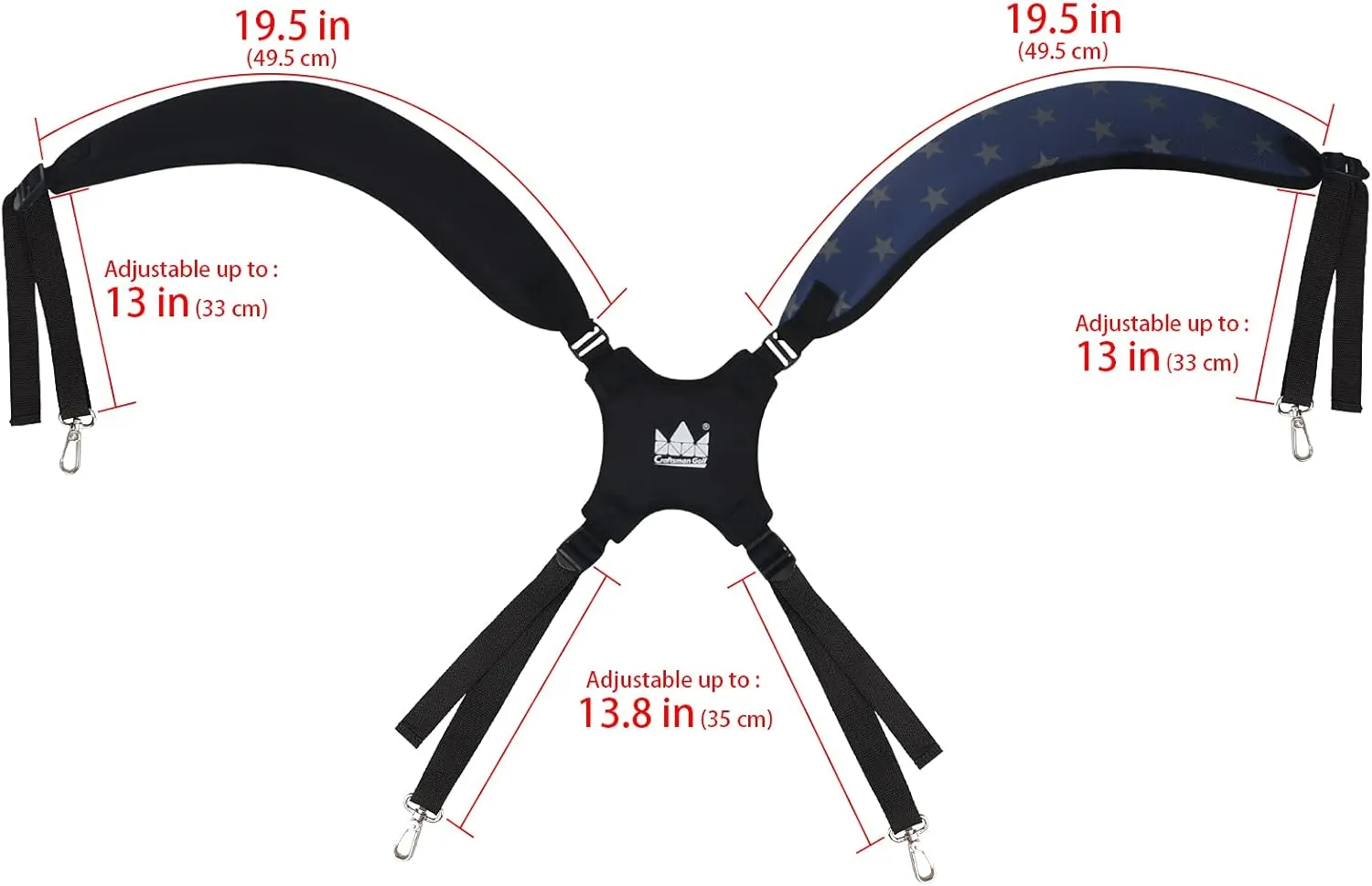 Craftsman Golf Adjustable Waterproof Star Black Blue Golf Bag Backpack Straps Replacement Also for Custom Order with Your Name Stitched
