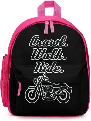 Crawl Walk Ride Motocycle Simple Backpack Lightweight Cute Printing Shoulder Bag Family Travel Pink-style