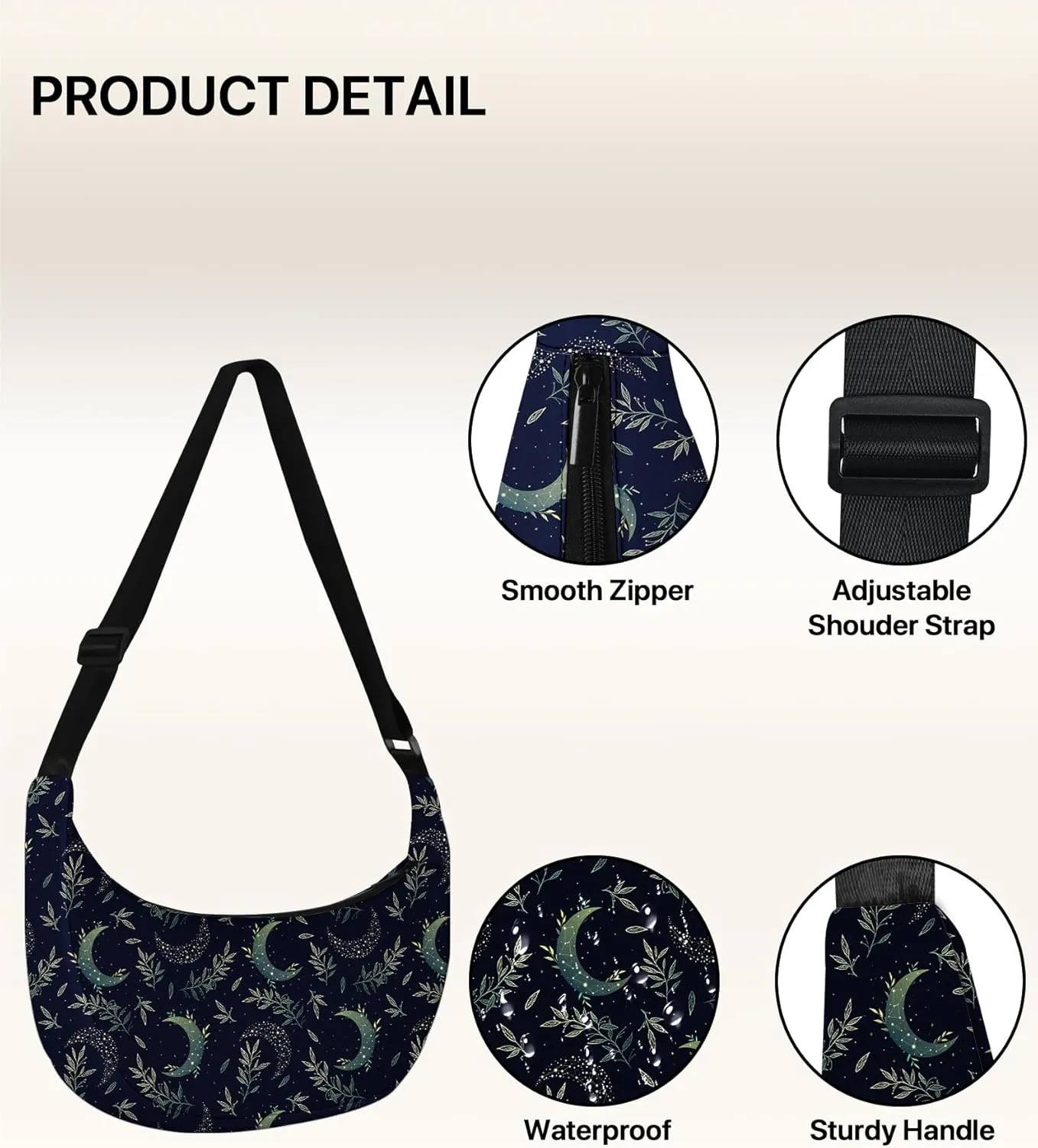 Crescent Bag Casual Crossbody Bags for Women Shoulder Purse Lightweight with Adjustable Strap for Travel Hiking Workout