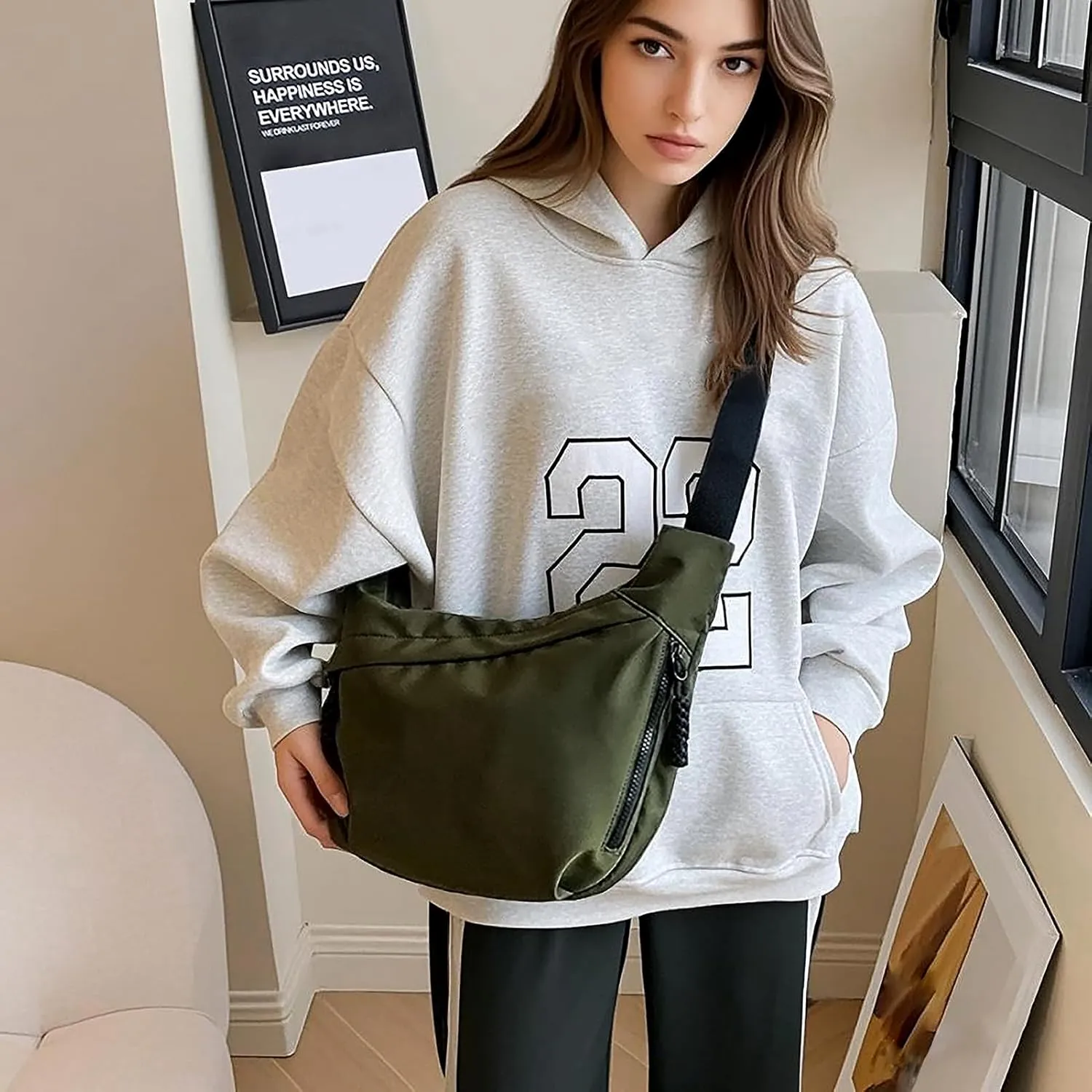 Crescent Crossbody Bags for Women and Men Nylon Luna bag Moon Hobo Purses Slouchy Dumpling Bag Canvas Shoulder Bags