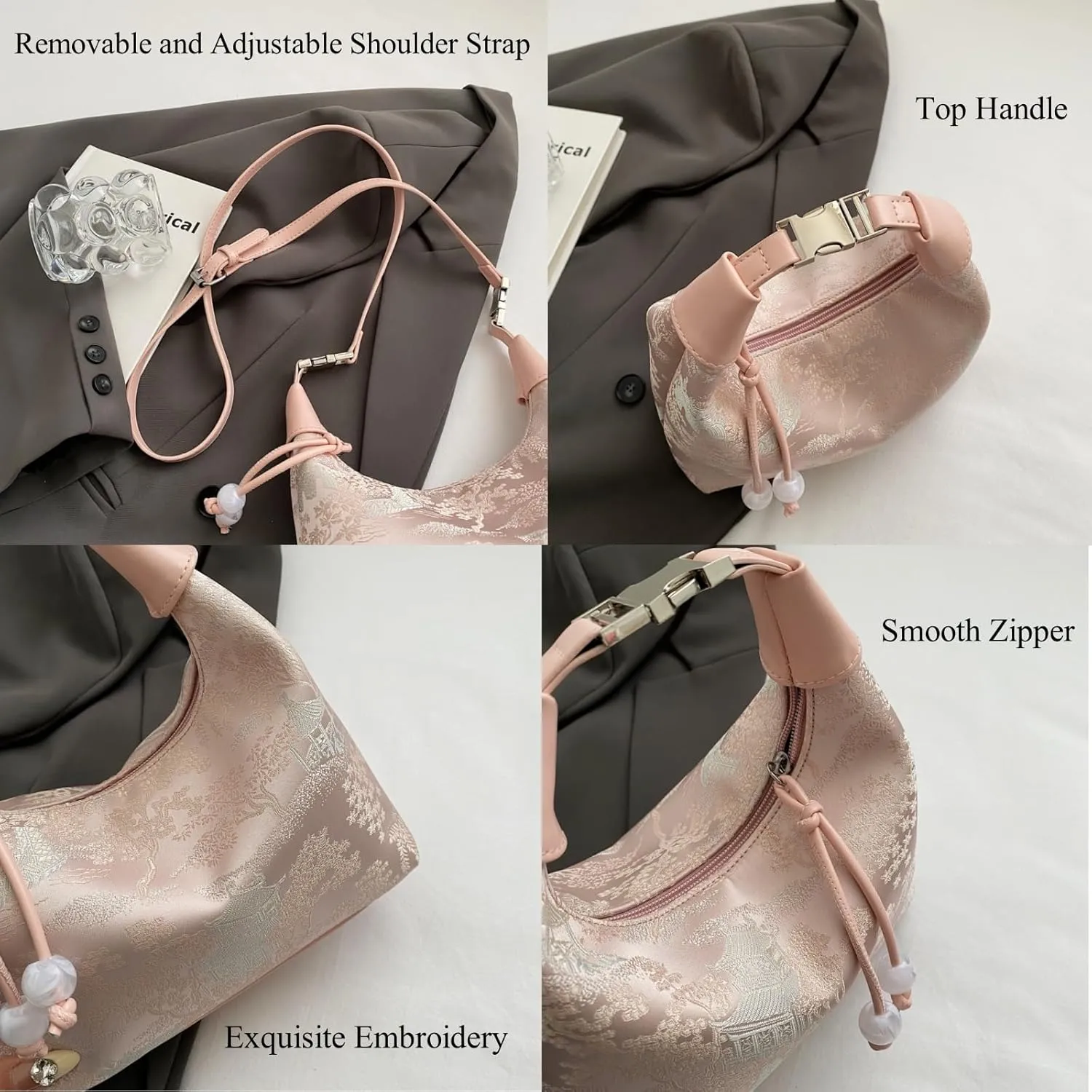 Crescent Crossbody Shoulder Bag, Tote Handbag for Women, Sling Hobo Purse with Chain Strap