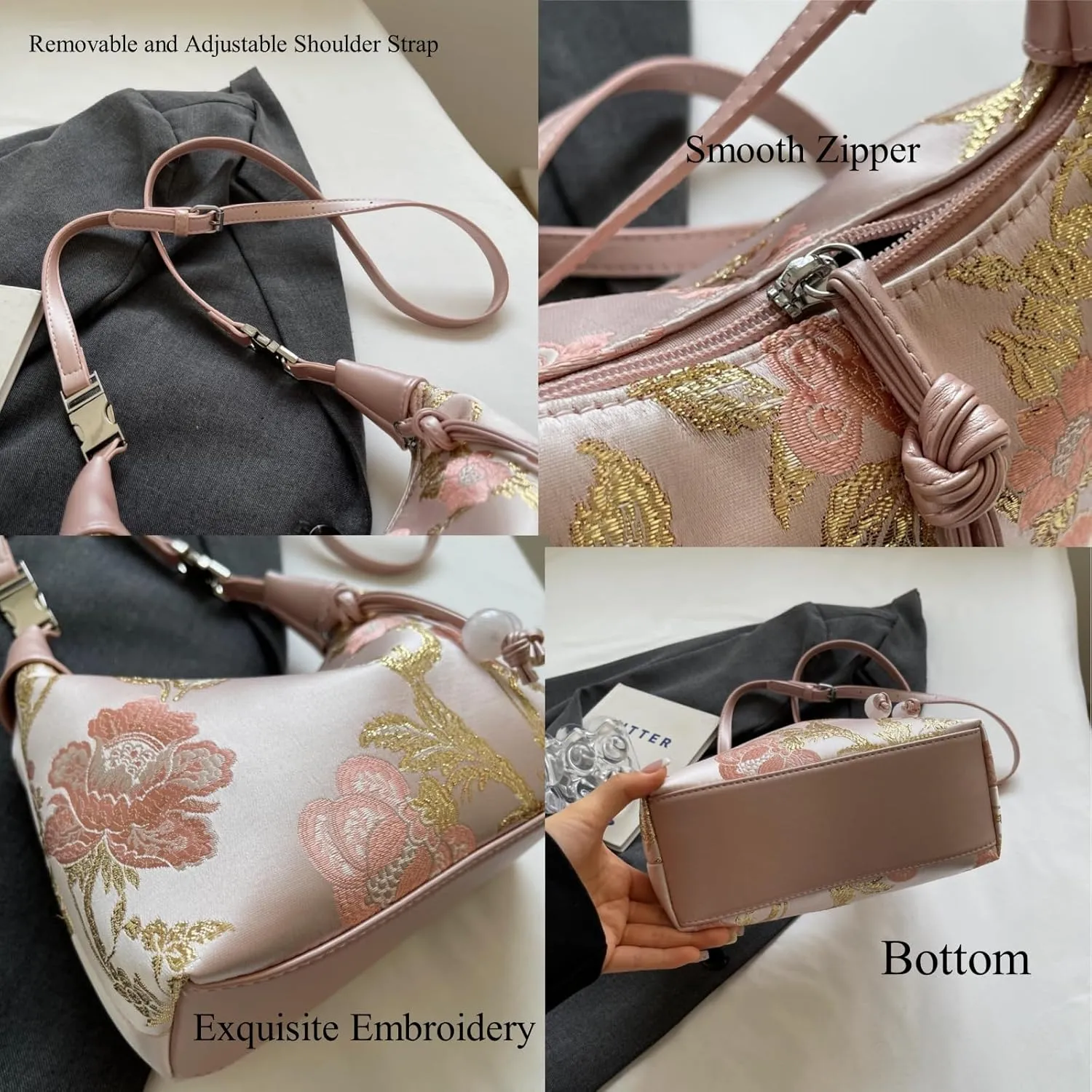 Crescent Crossbody Shoulder Bag, Tote Handbag for Women, Sling Hobo Purse with Chain Strap