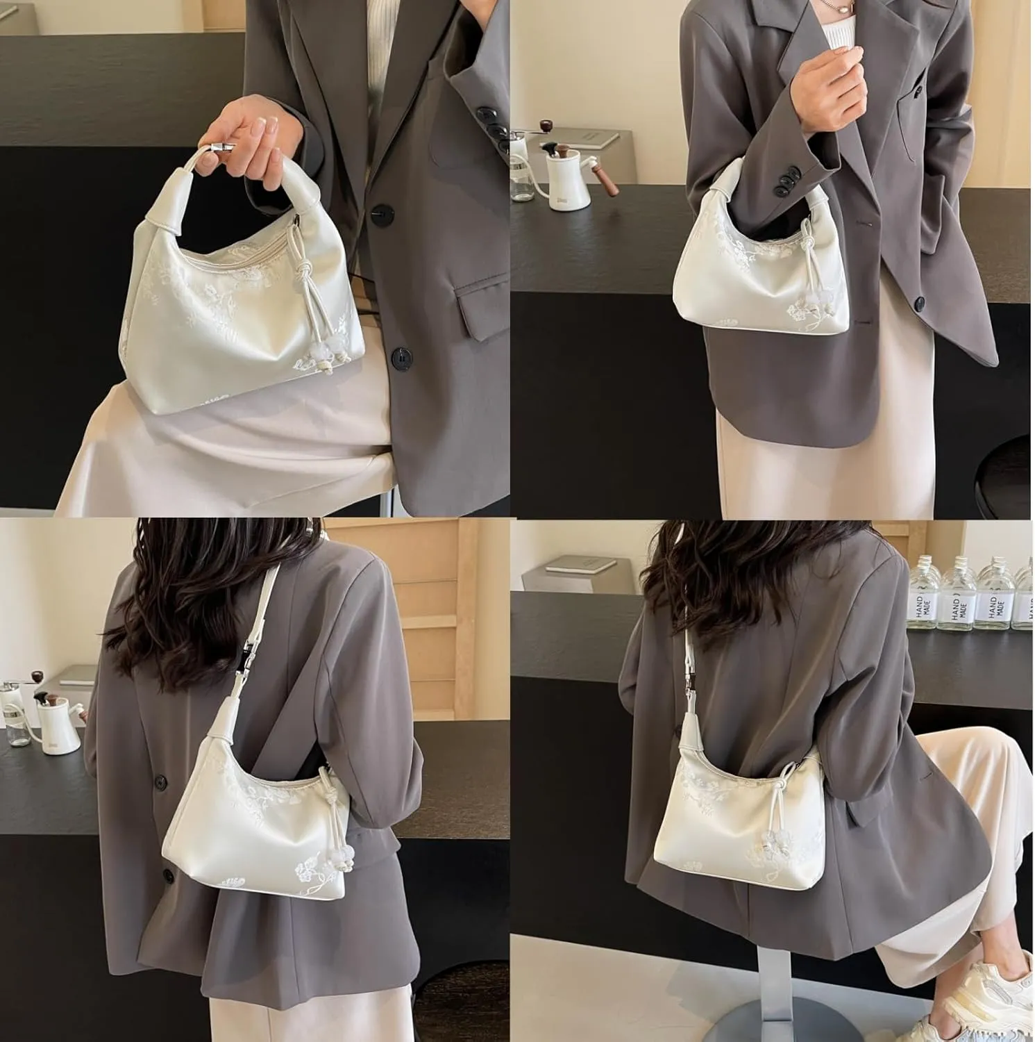 Crescent Crossbody Shoulder Bag, Tote Handbag for Women, Sling Hobo Purse with Chain Strap
