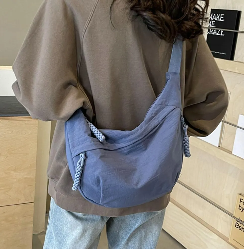 Crescent Shoulder Bag for Women Men Nylon Corduroy Hobo Bag Crossbody Bag Slouchy Sling Bag Dumpling Bag Purse Multi-Pocket