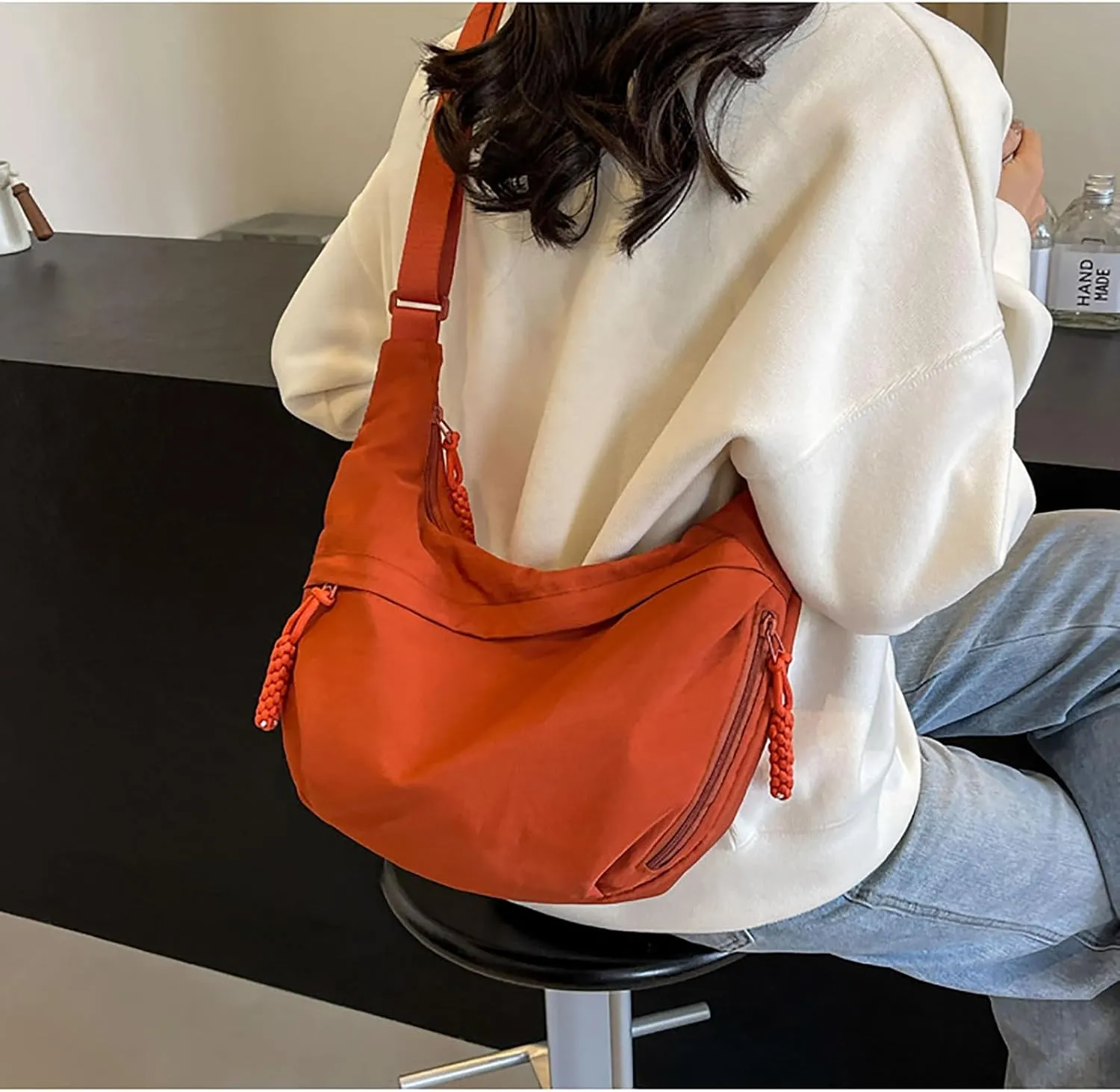Crescent Shoulder Bag Nylon Crossbody Bag for Women Men Sling Bag Purse Hobo Bag Slouchy Dumpling Bag