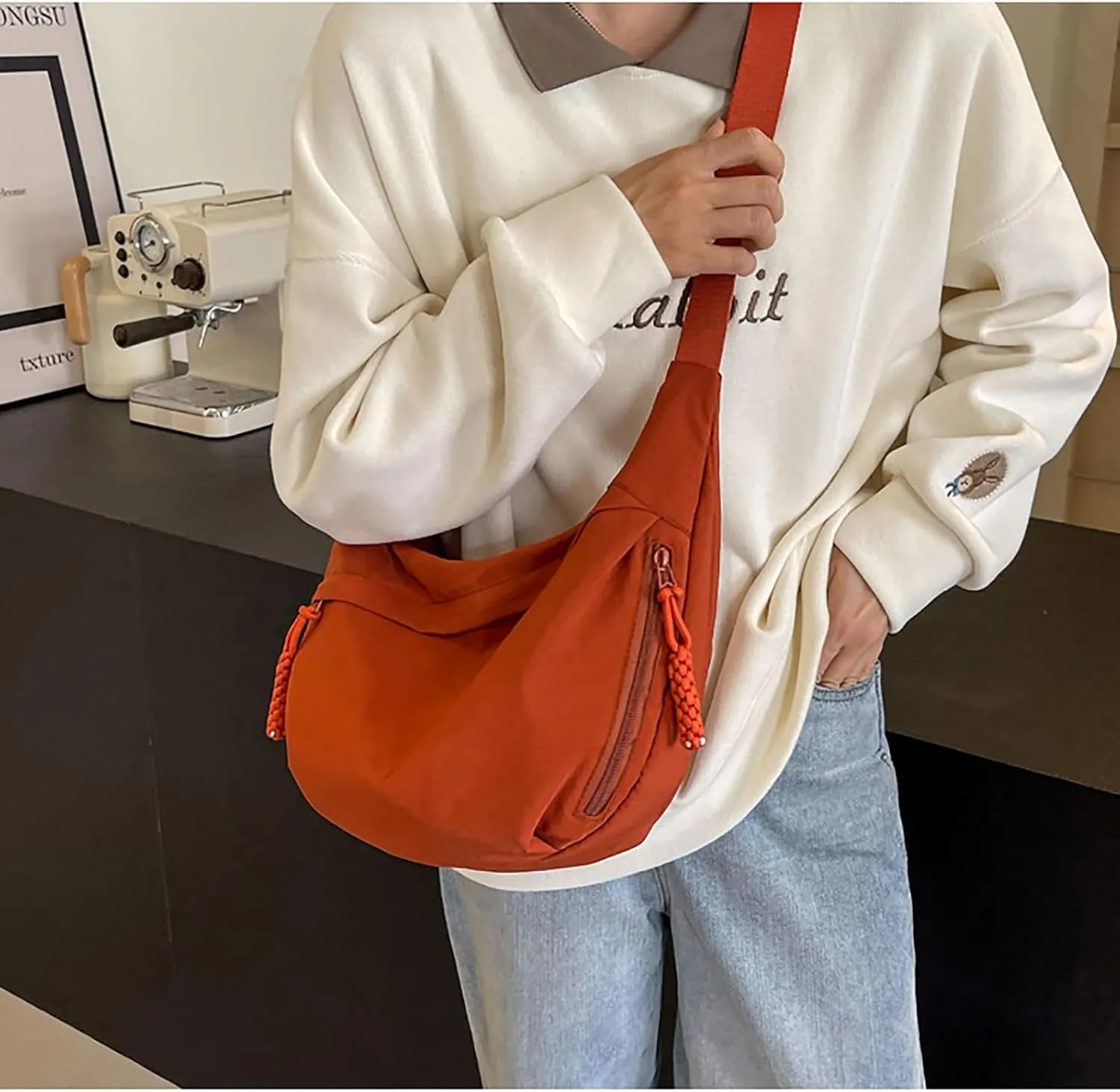 Crescent Shoulder Bag Nylon Crossbody Bag for Women Men Sling Bag Purse Hobo Bag Slouchy Dumpling Bag