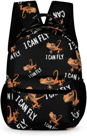Crested Gecko I Can Fly Casual Backpack Travel Laptop Cute Basic Shoulder Bag for Work Women & Men