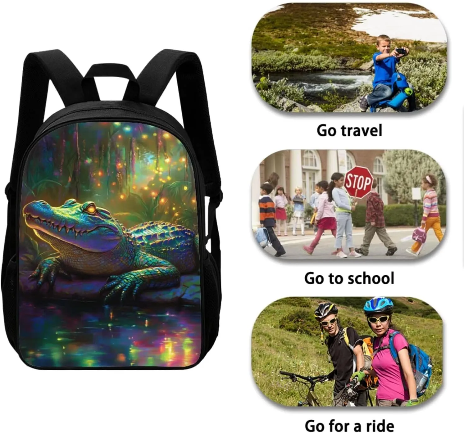 Crocodile School Backpack for Boys Kids Bookbags 4-in-1 Elementary School Bags for Boys Backpacks Ages 10-12 with Lunch Box Pencil Case Bottle Sleeve Lightweight Daypack for Hiking