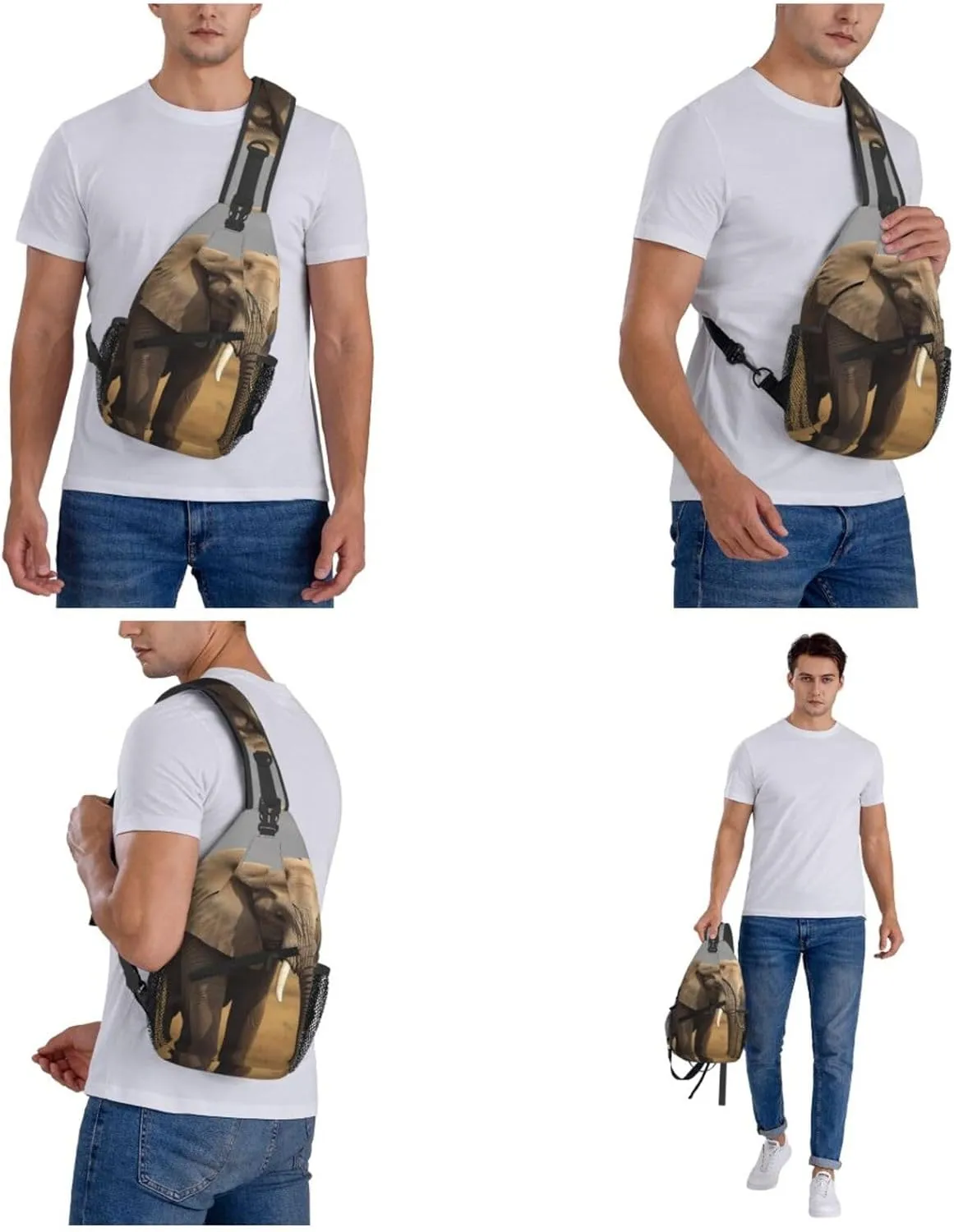 Cross Chest Bag Sling Backpack African Animal Elephant Sling Bag Crossbody Shoulder Bag Travel Hiking Daypack