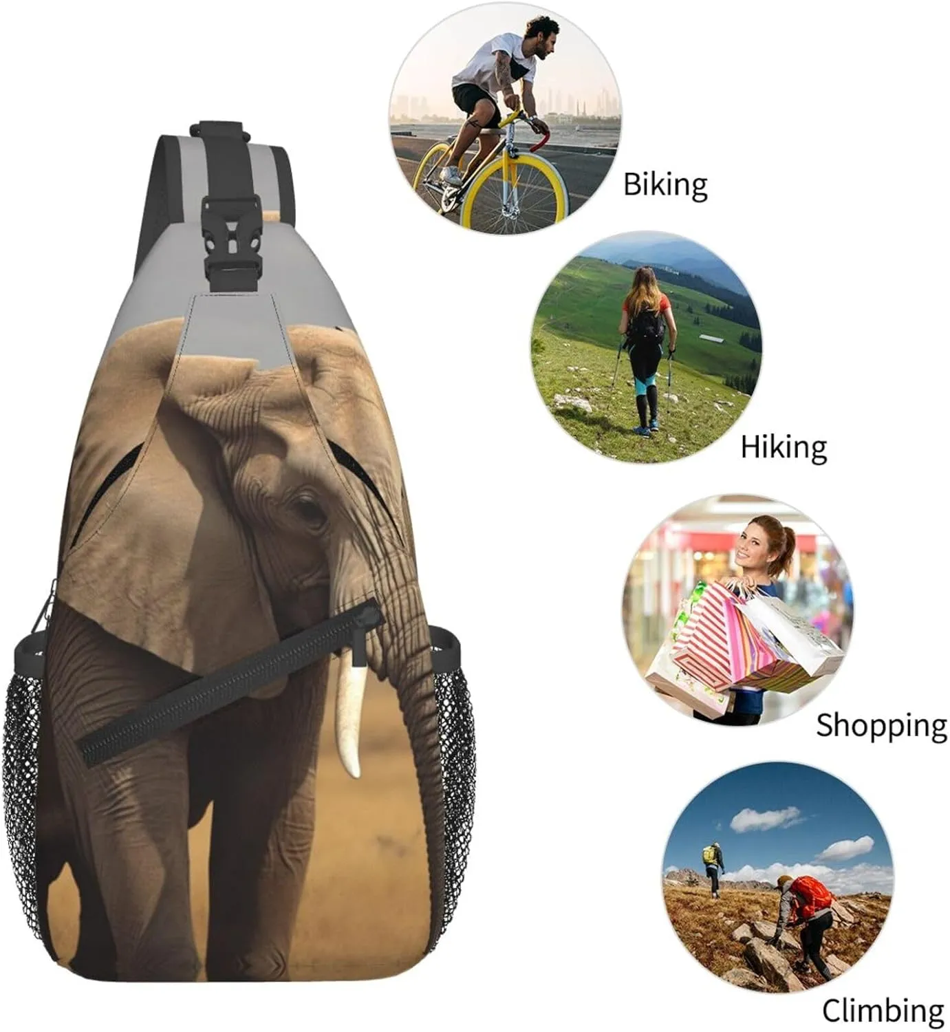 Cross Chest Bag Sling Backpack African Animal Elephant Sling Bag Crossbody Shoulder Bag Travel Hiking Daypack