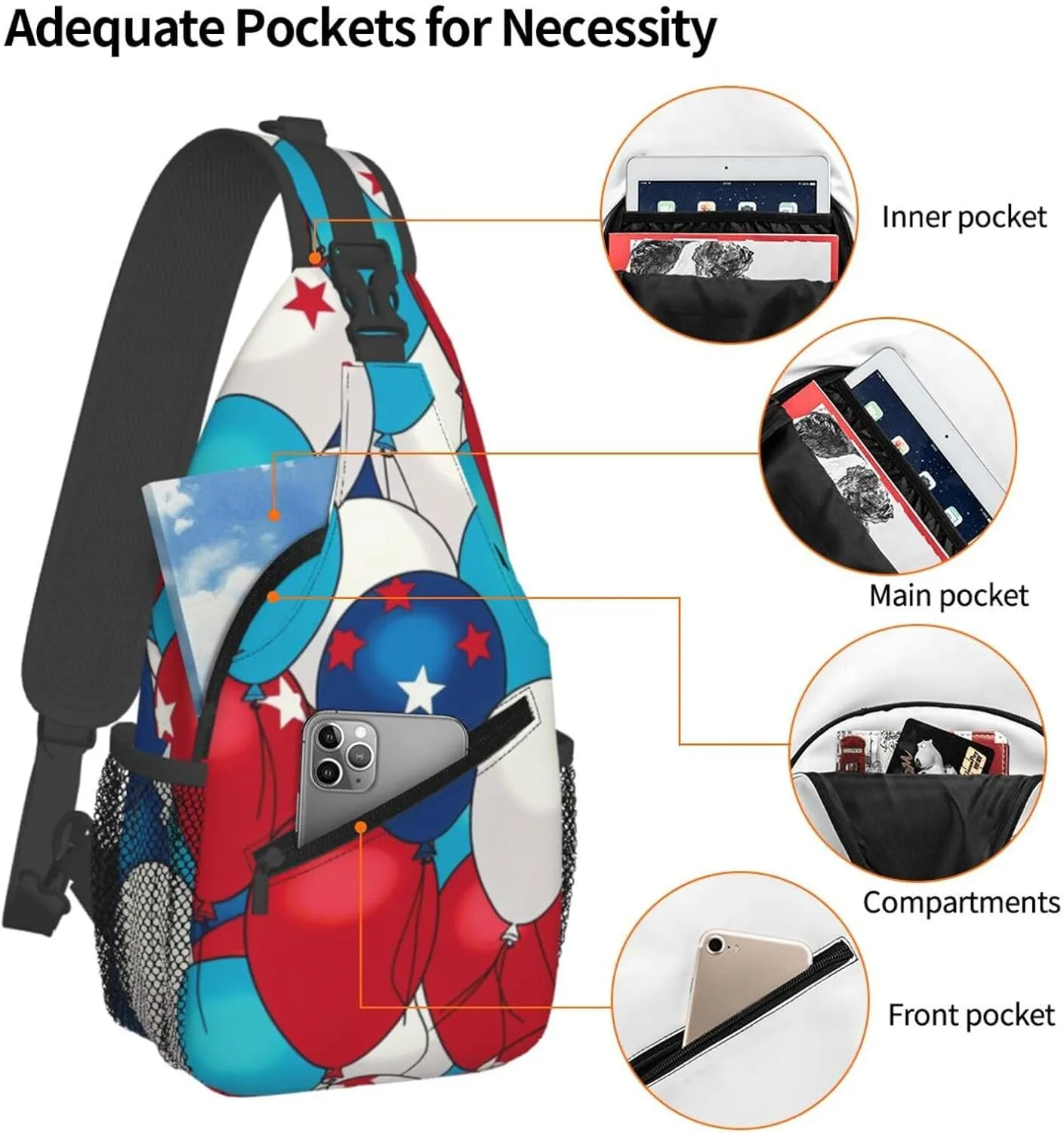 Cross Chest Bag Sling Backpack Balloon Pattern Sling Bag Crossbody Shoulder Bag Travel Hiking Daypack