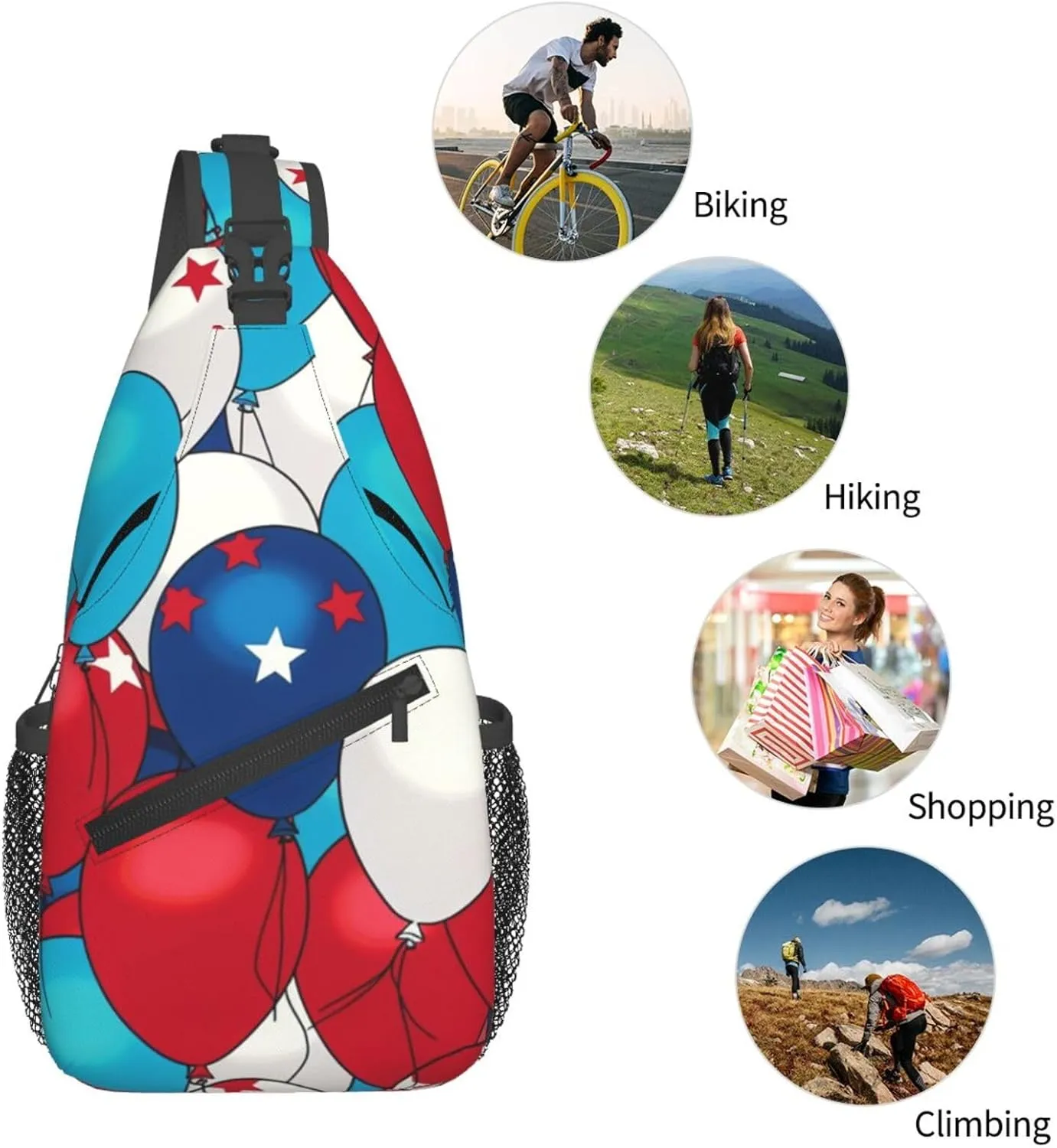 Cross Chest Bag Sling Backpack Balloon Pattern Sling Bag Crossbody Shoulder Bag Travel Hiking Daypack