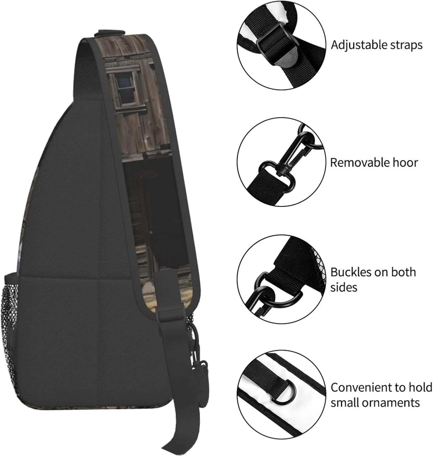 Cross Chest Bag Sling Backpack Old Building Up by a Wooden Post Sling Bag Crossbody Shoulder Bag Travel Hiking Daypack