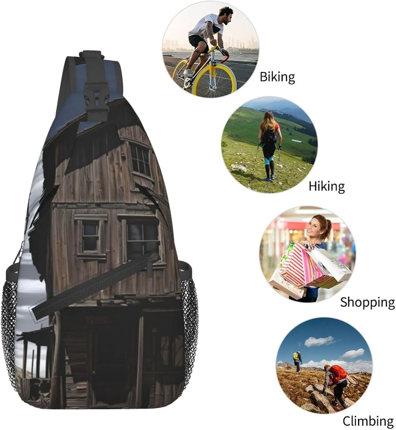 Cross Chest Bag Sling Backpack Old Building Up by a Wooden Post Sling Bag Crossbody Shoulder Bag Travel Hiking Daypack