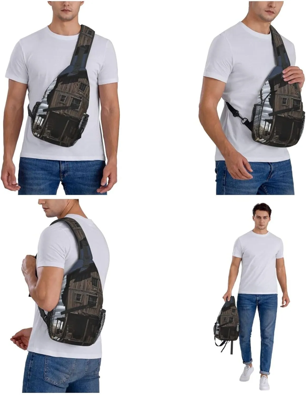 Cross Chest Bag Sling Backpack Old Building Up by a Wooden Post Sling Bag Crossbody Shoulder Bag Travel Hiking Daypack