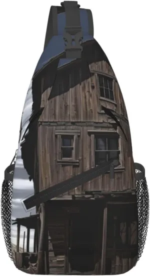 Cross Chest Bag Sling Backpack Old Building Up by a Wooden Post Sling Bag Crossbody Shoulder Bag Travel Hiking Daypack