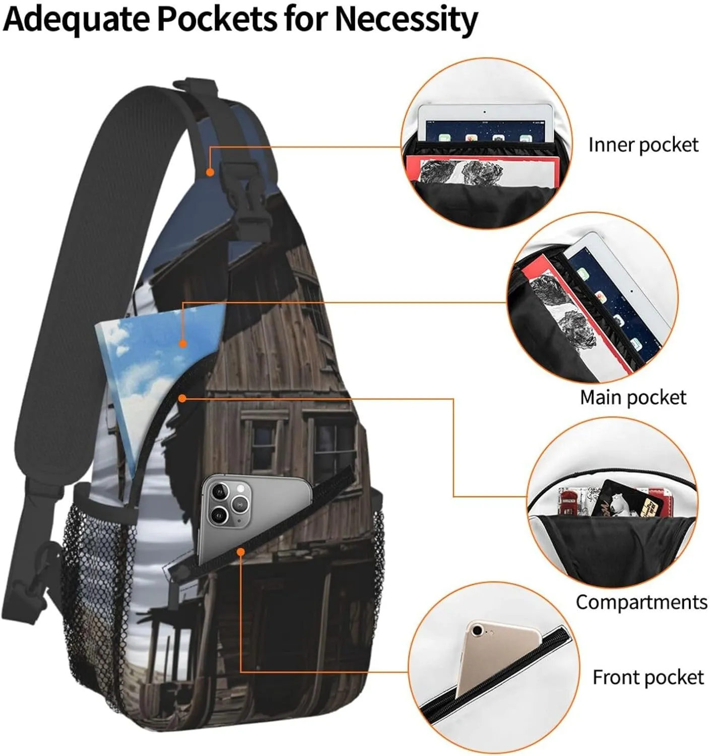 Cross Chest Bag Sling Backpack Old Building Up by a Wooden Post Sling Bag Crossbody Shoulder Bag Travel Hiking Daypack