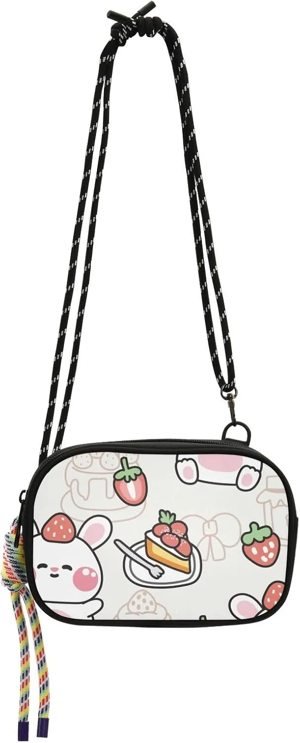 Crossbody Bag Cute Rabbit with Strawberry Cake Cell Phone Purse Wallet with Credit Card Slots Multicolor Handbag with Adjustable Strap Fits Phone Keys And More