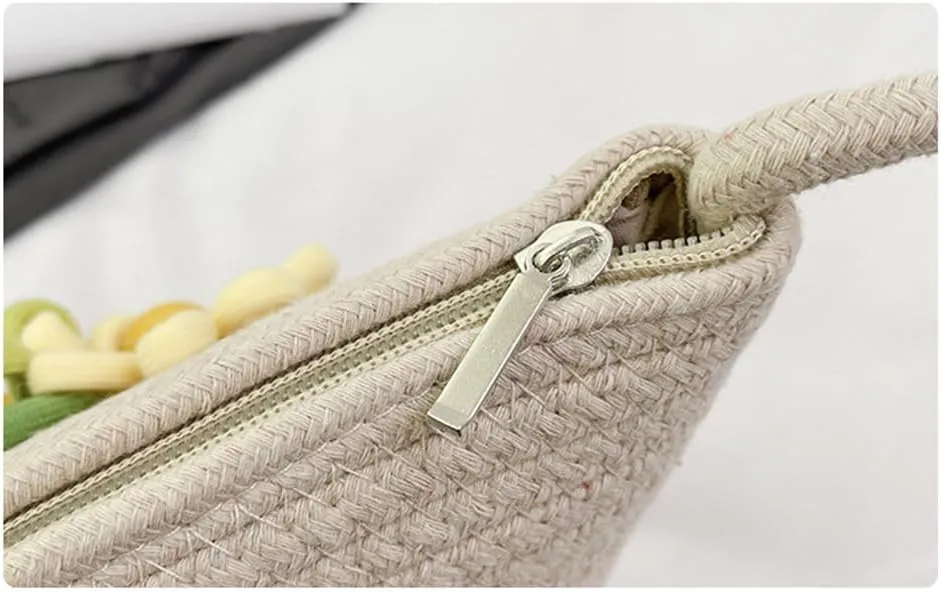 Crossbody Bag for Women Cotton Woven Bag Clutch Purse Travel Beach Handbag Shoulder Bag Hobo Purse for Holiday Beige