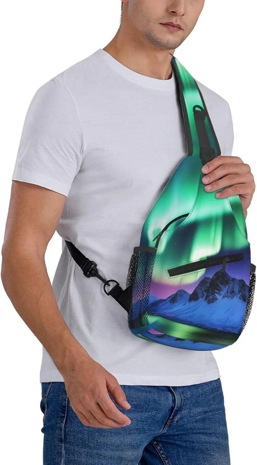 Crossbody Bag for Women Men Northern Lights Chest Bag Crossbody Sling Bag Adjustable Shoulder Bag