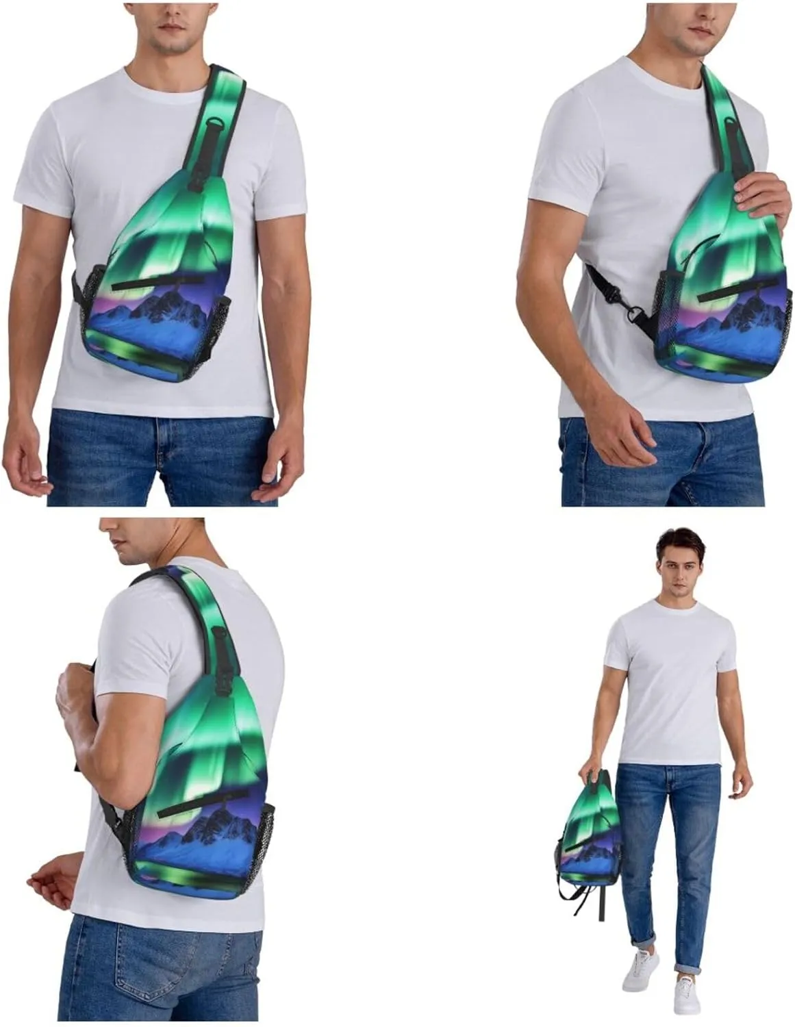 Crossbody Bag for Women Men Northern Lights Chest Bag Crossbody Sling Bag Adjustable Shoulder Bag