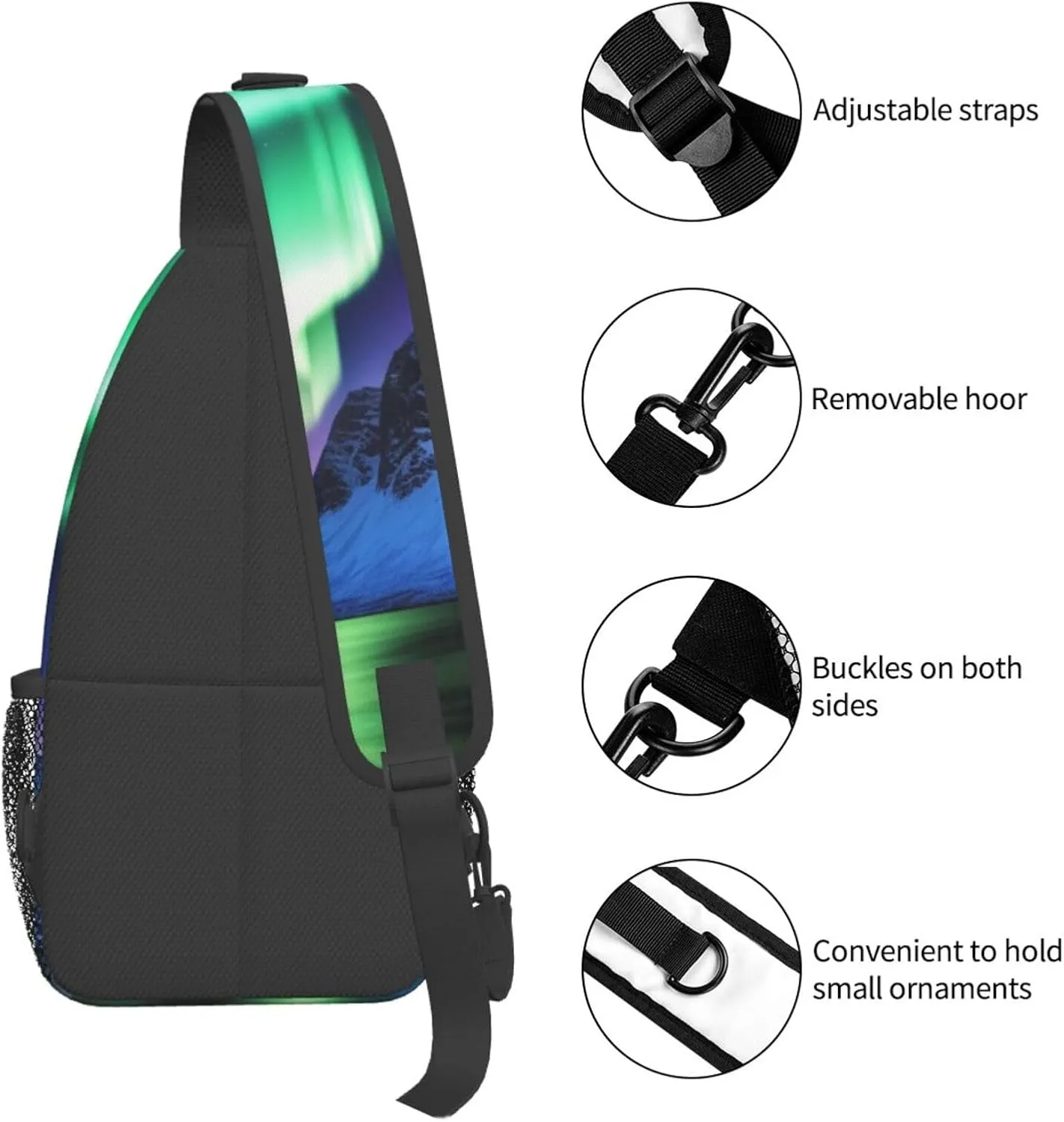 Crossbody Bag for Women Men Northern Lights Chest Bag Crossbody Sling Bag Adjustable Shoulder Bag