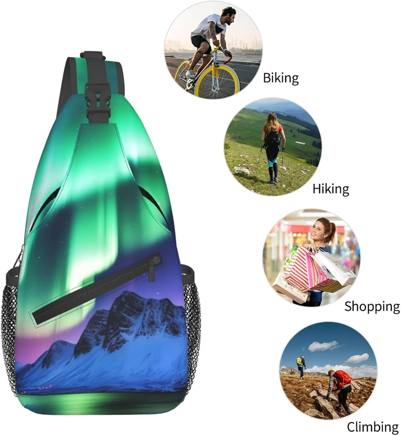 Crossbody Bag for Women Men Northern Lights Chest Bag Crossbody Sling Bag Adjustable Shoulder Bag