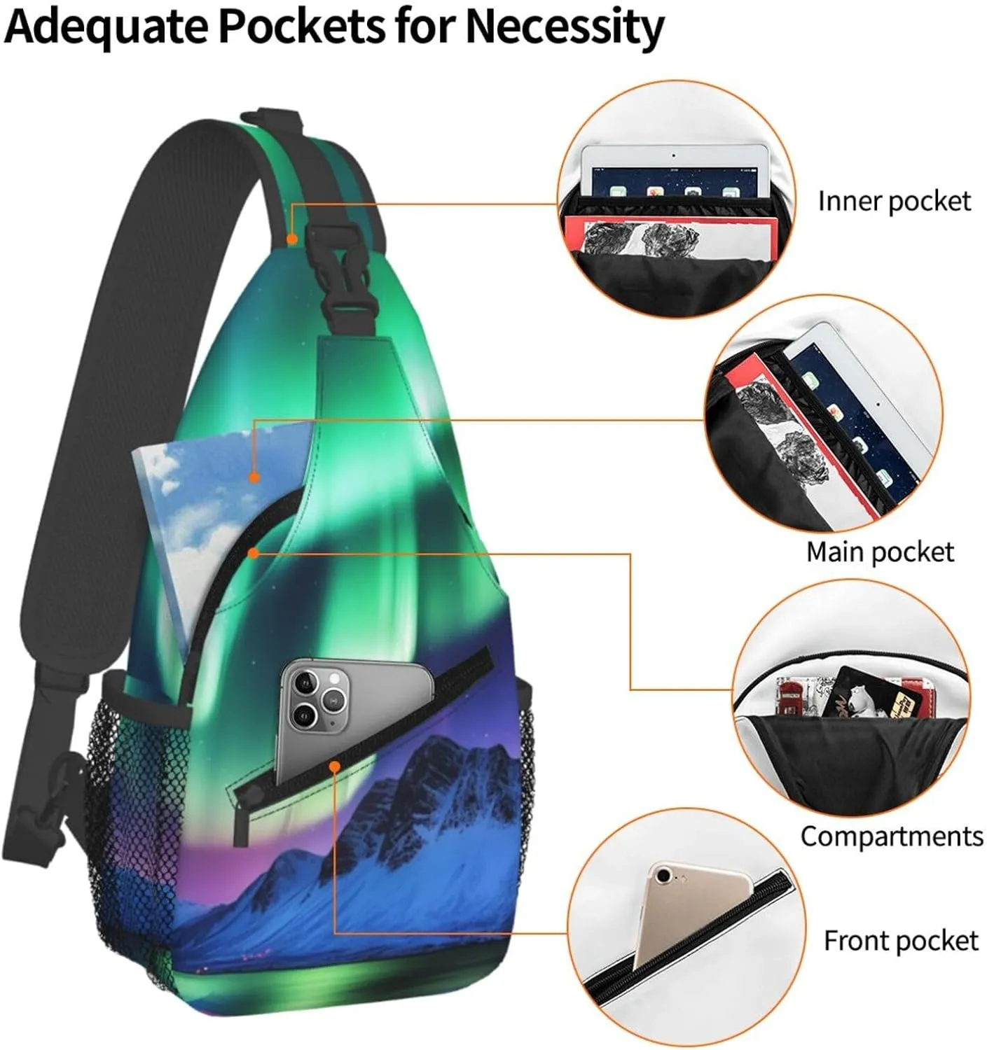 Crossbody Bag for Women Men Northern Lights Chest Bag Crossbody Sling Bag Adjustable Shoulder Bag