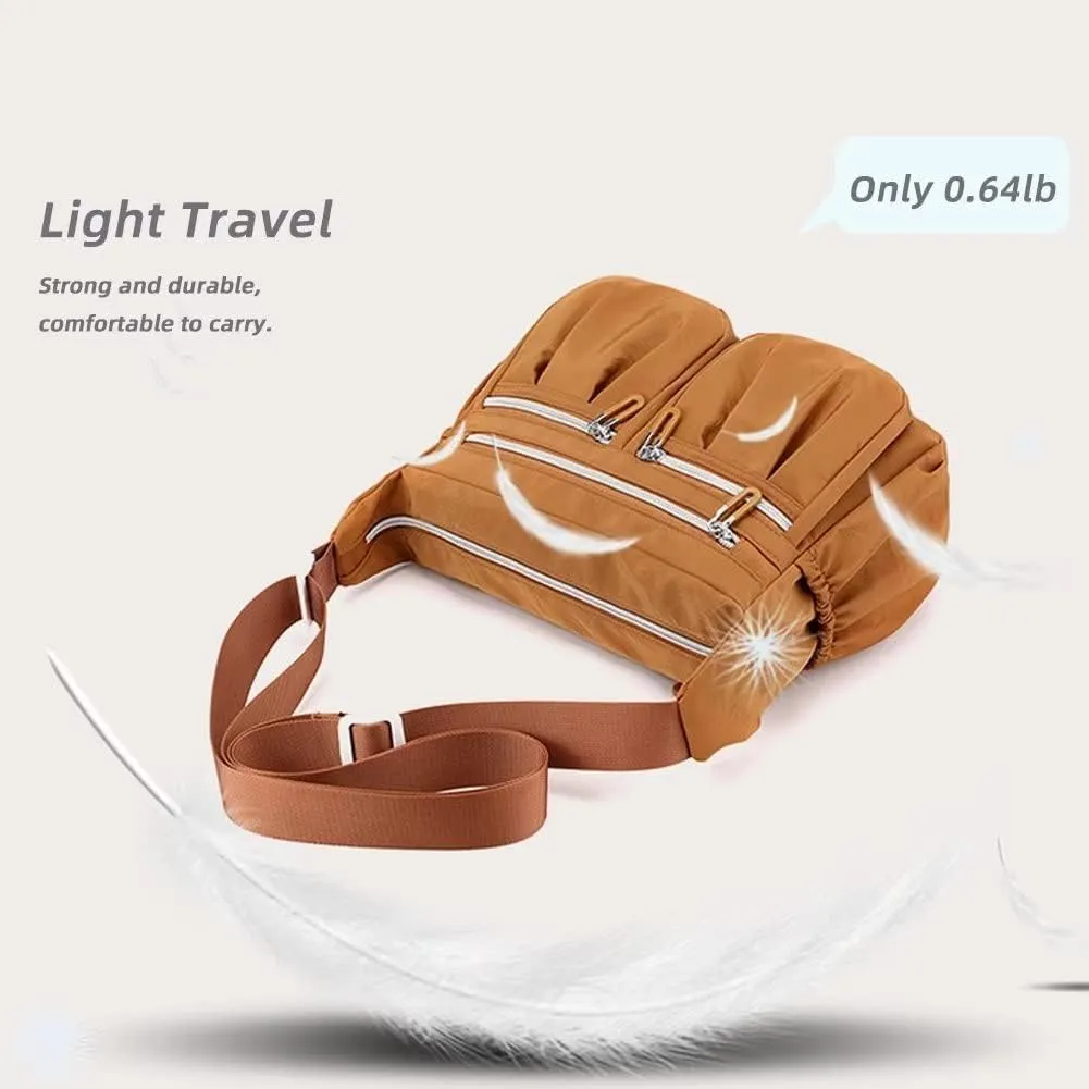 Crossbody Bag for Women Minimalist Pleated Shoulder Handbag Waterproof Messenger Purse Casual Lightweight Pocketbooks