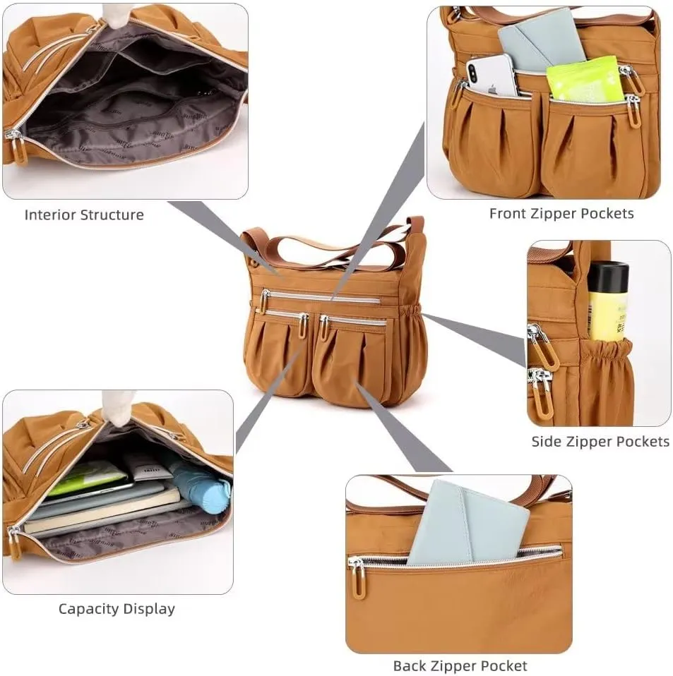 Crossbody Bag for Women Minimalist Pleated Shoulder Handbag Waterproof Messenger Purse Casual Lightweight Pocketbooks