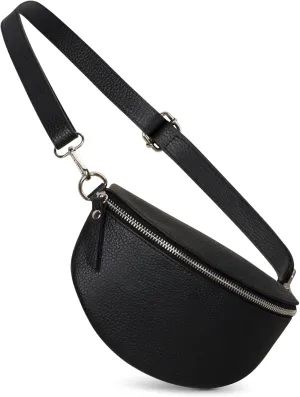 Crossbody Bag - Genuine Leather - Fanny Pack - Shoulder Sling Bag - Made in Italy, Sold in U.S. by Idalia (Black, Small)