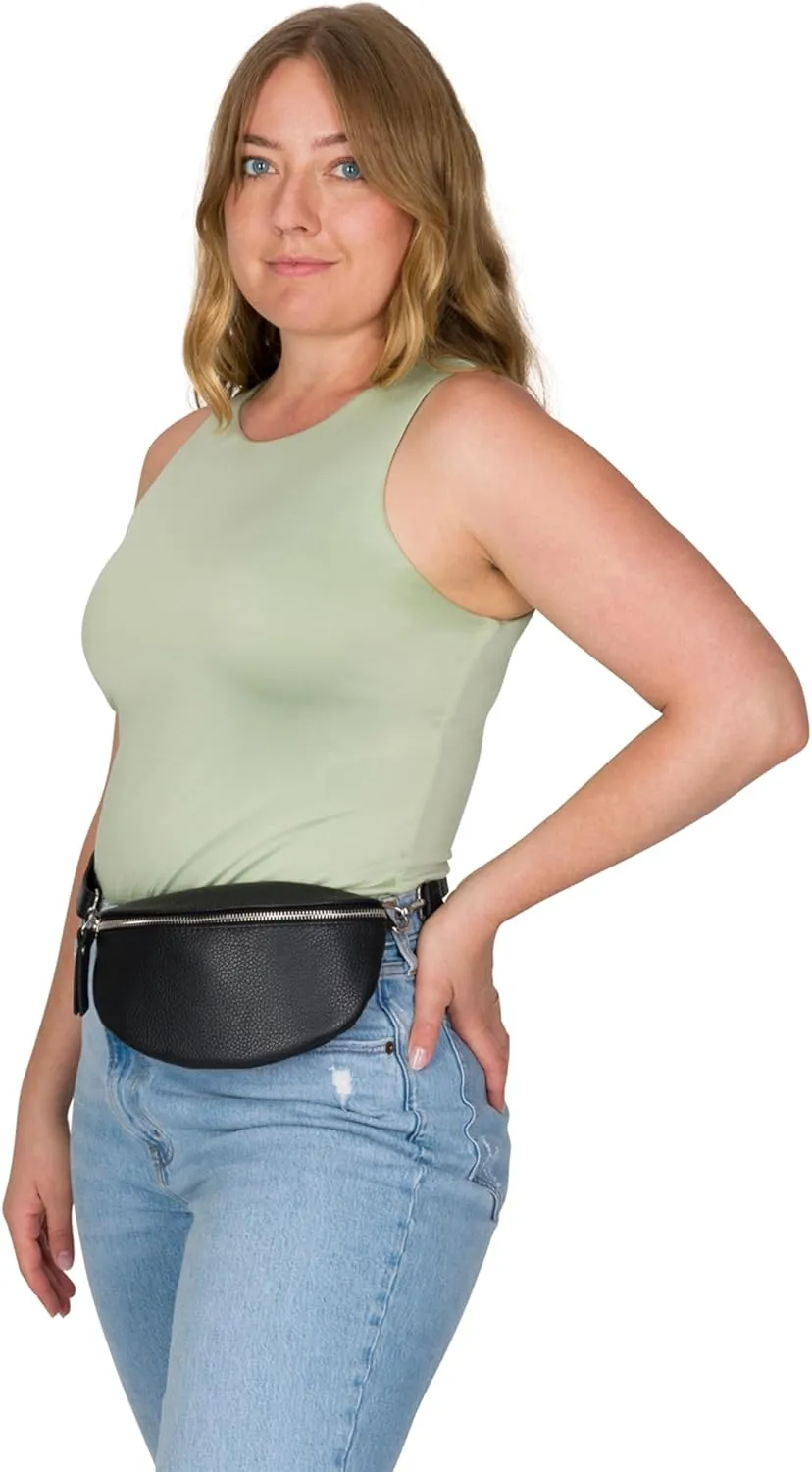 Crossbody Bag - Genuine Leather - Fanny Pack - Shoulder Sling Bag - Made in Italy, Sold in U.S. by Idalia (Black, Small)