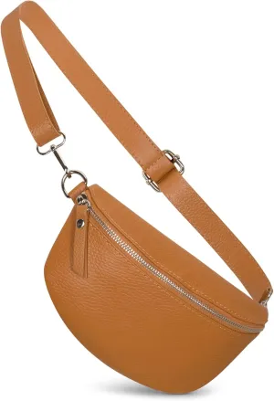 Crossbody Bag - Genuine Leather - Fanny Pack - Shoulder Sling Bag - Made in Italy, Sold in U.S. by Idalia (Brown, Small)