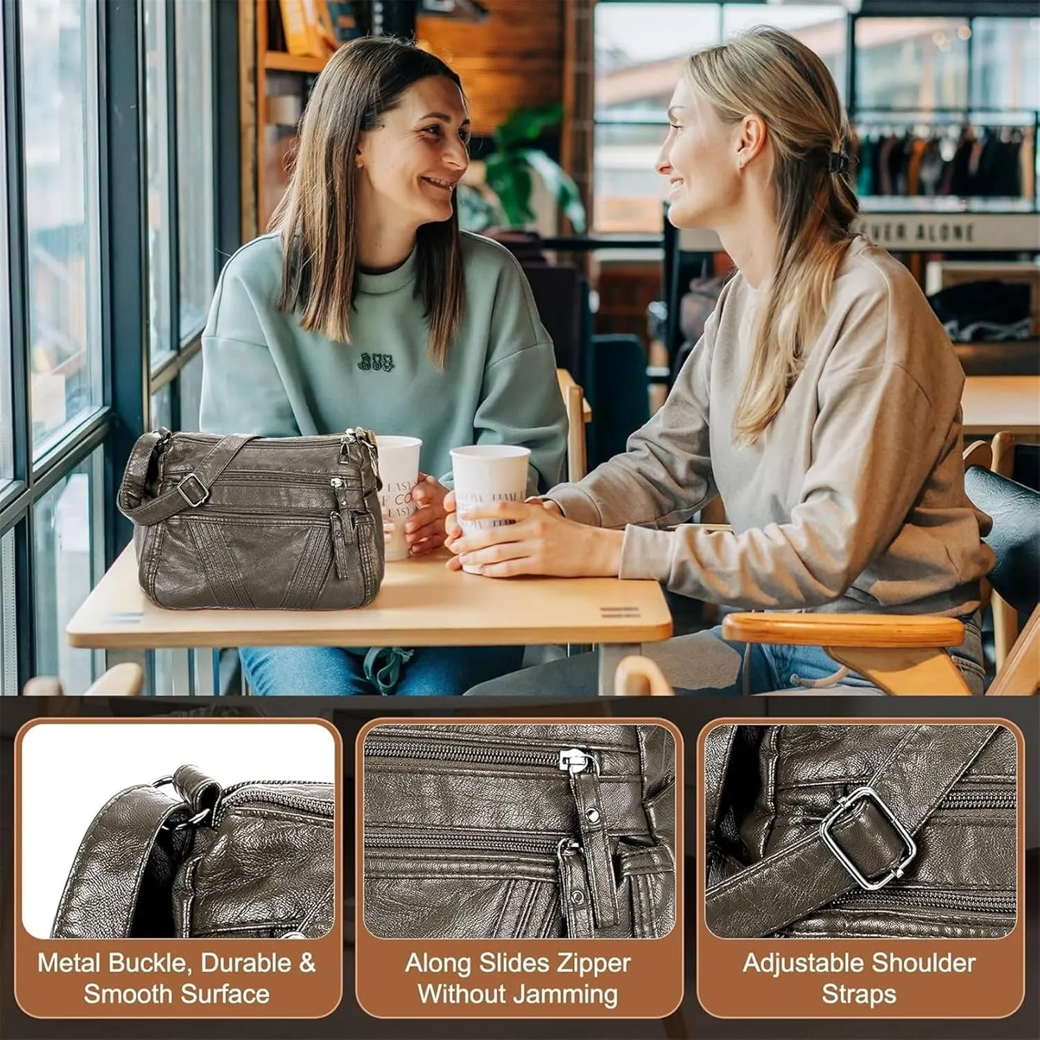 Crossbody Bag Premium PU Leather Pocketbooks Multi Pockets with Adjustable Straps Women's Shoulder Handbags Purses
