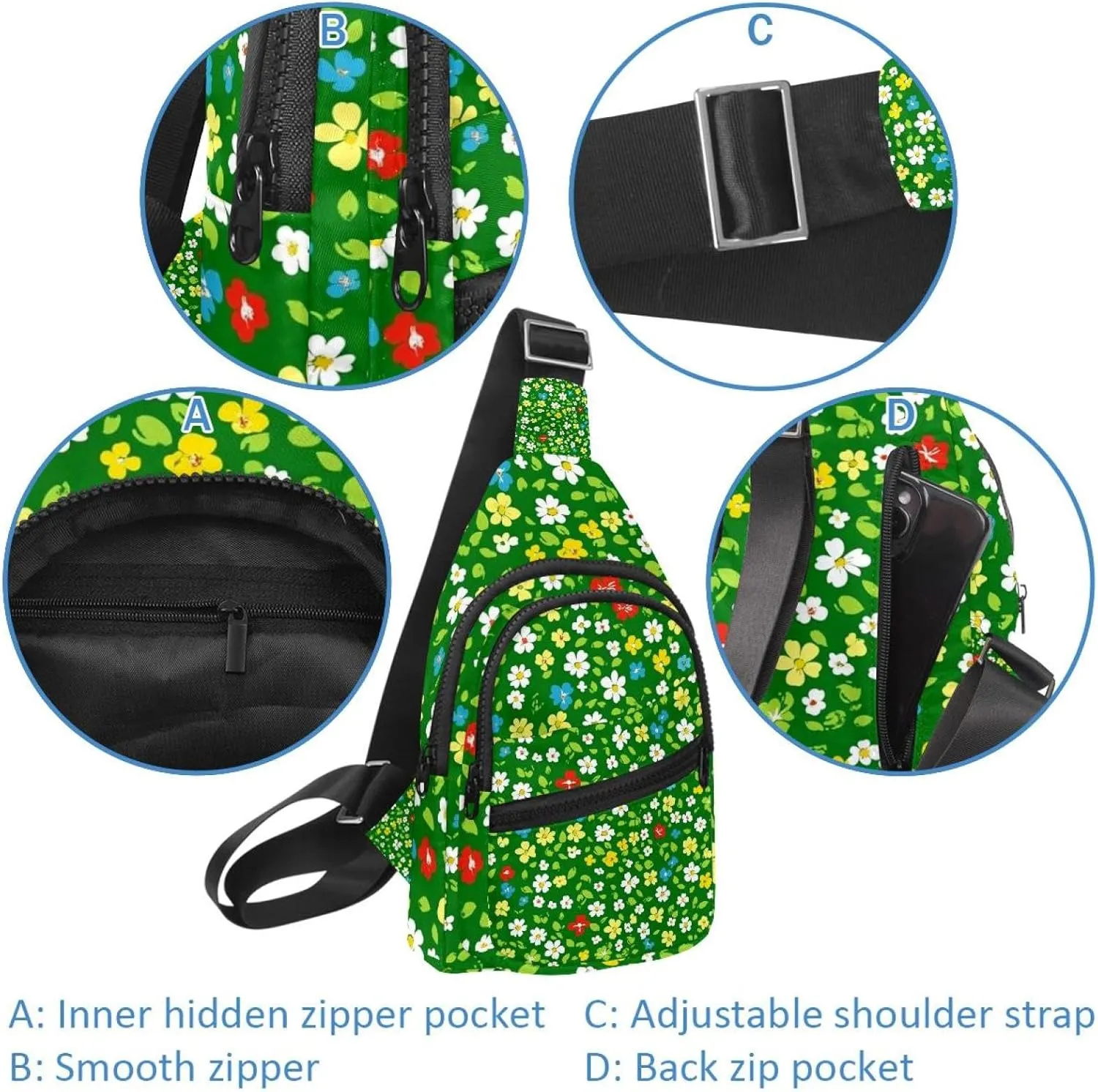 Crossbody Bags for Women Men Floral Flower Sling Bag Bakpack Casual Chest Bag with Convertible Shoulder Strap