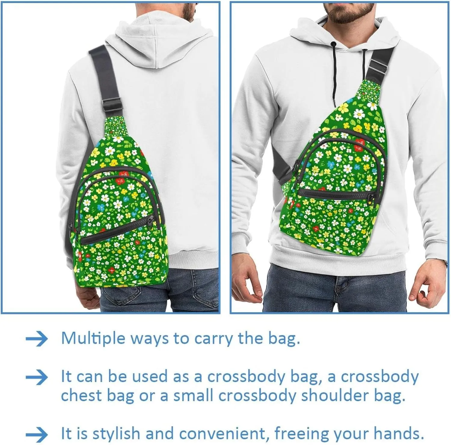 Crossbody Bags for Women Men Floral Flower Sling Bag Bakpack Casual Chest Bag with Convertible Shoulder Strap