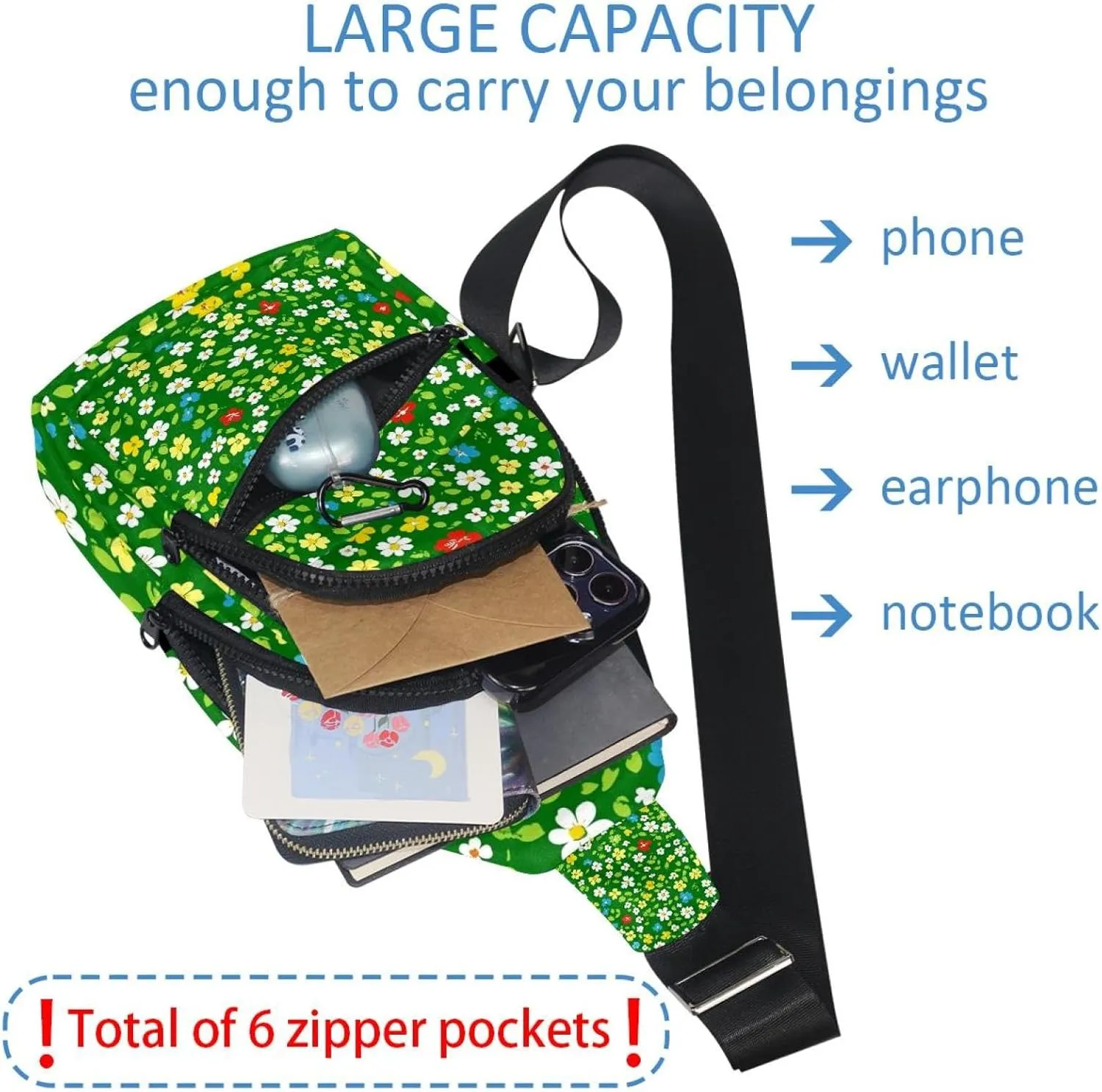 Crossbody Bags for Women Men Floral Flower Sling Bag Bakpack Casual Chest Bag with Convertible Shoulder Strap