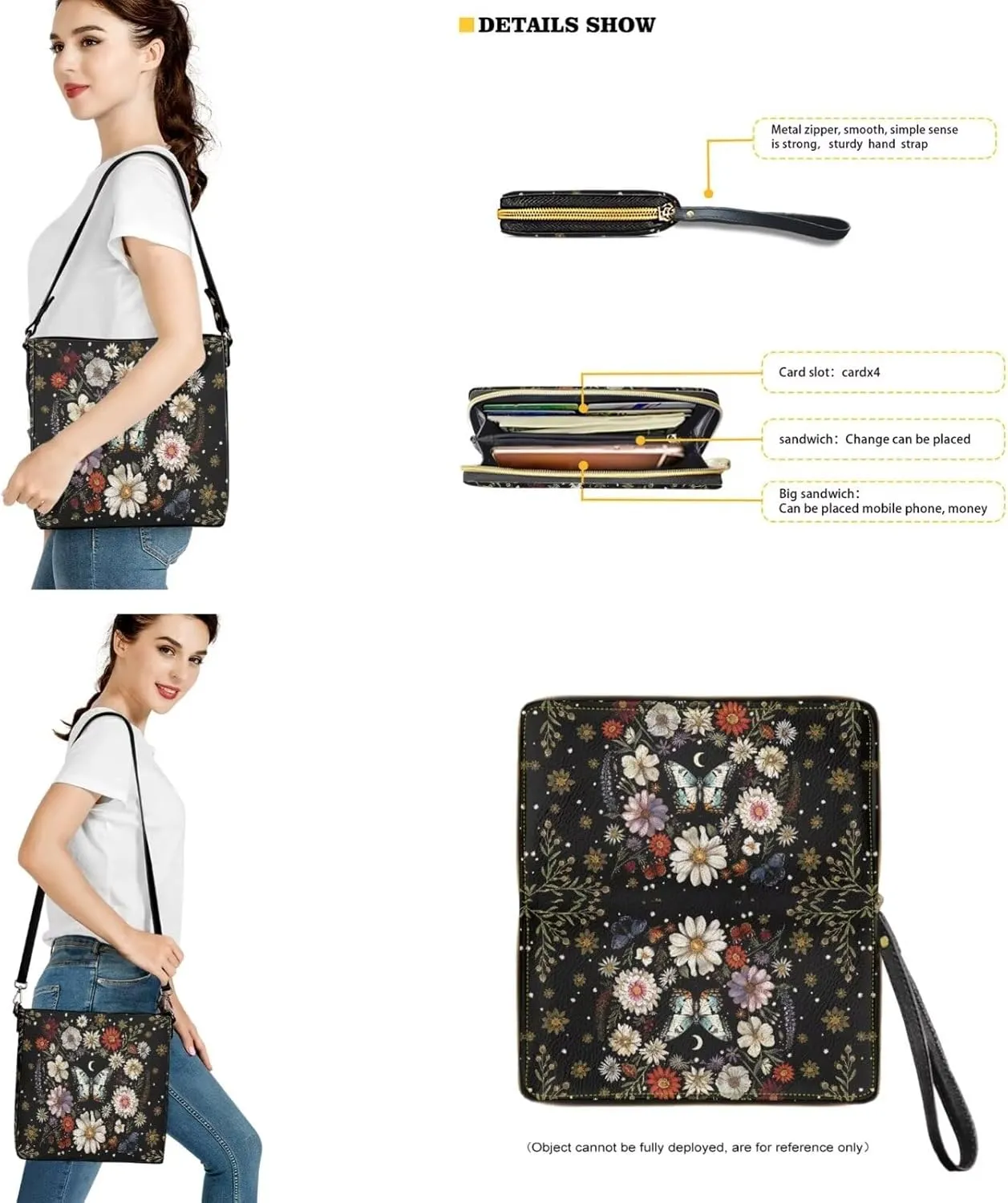 Crossbody Hobo Bag with Wallet Set for Women, 2 Pcs Bucket Purse Set Large Bucket Handbag with Adjustable Strap