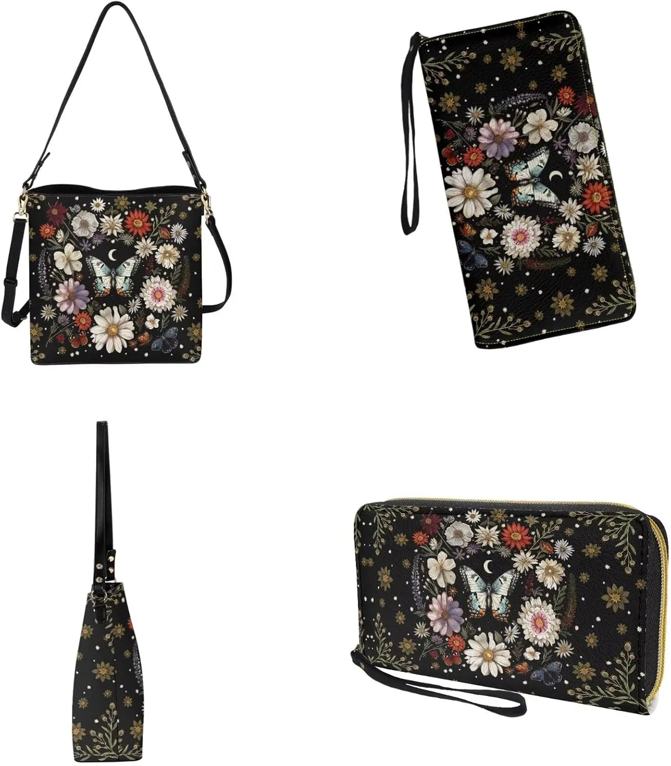 Crossbody Hobo Bag with Wallet Set for Women, 2 Pcs Bucket Purse Set Large Bucket Handbag with Adjustable Strap