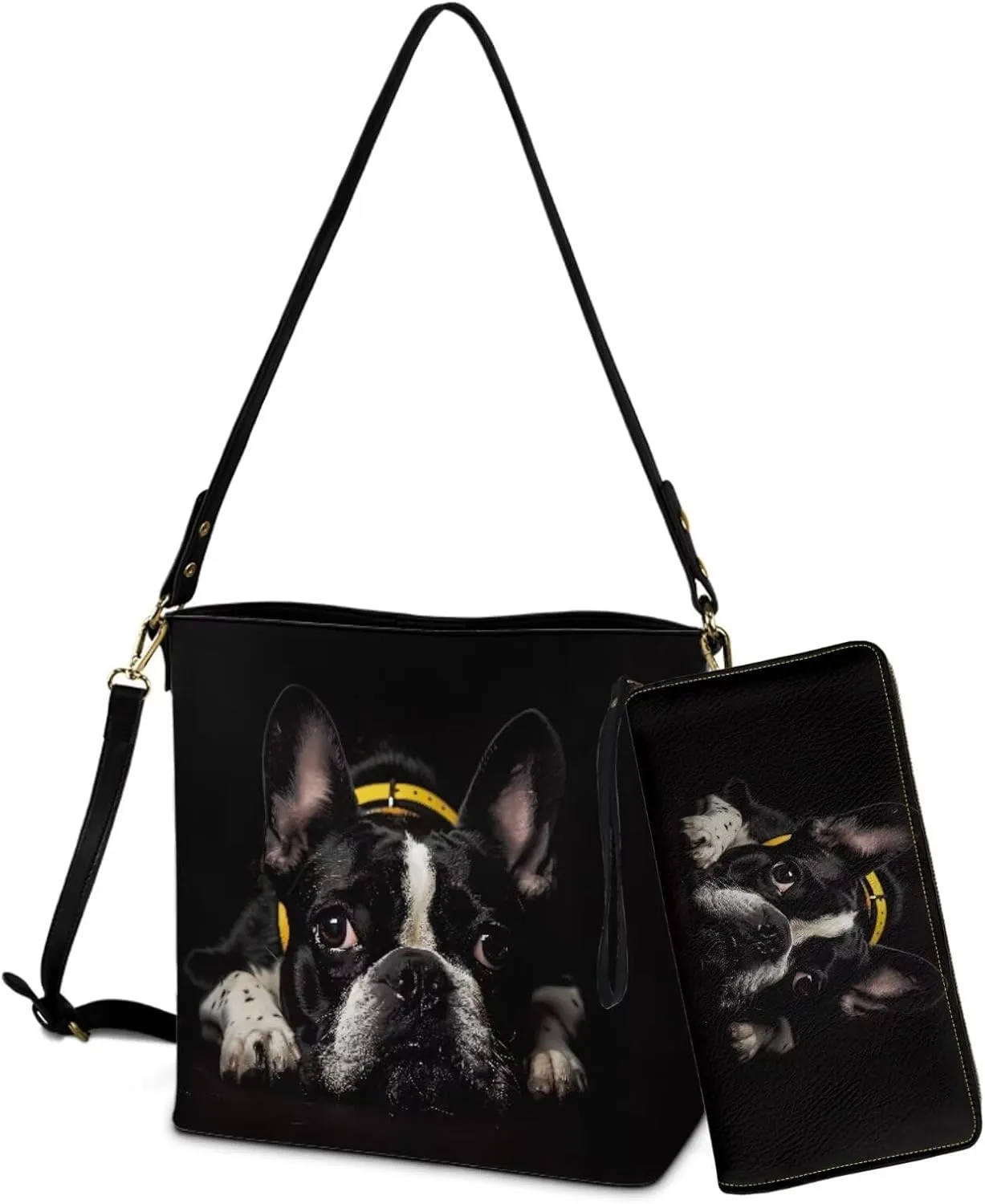 Crossbody Hobo Bag with Wallet Set for Women, 2 Pcs Bucket Purse Set Large Bucket Handbag with Adjustable Strap