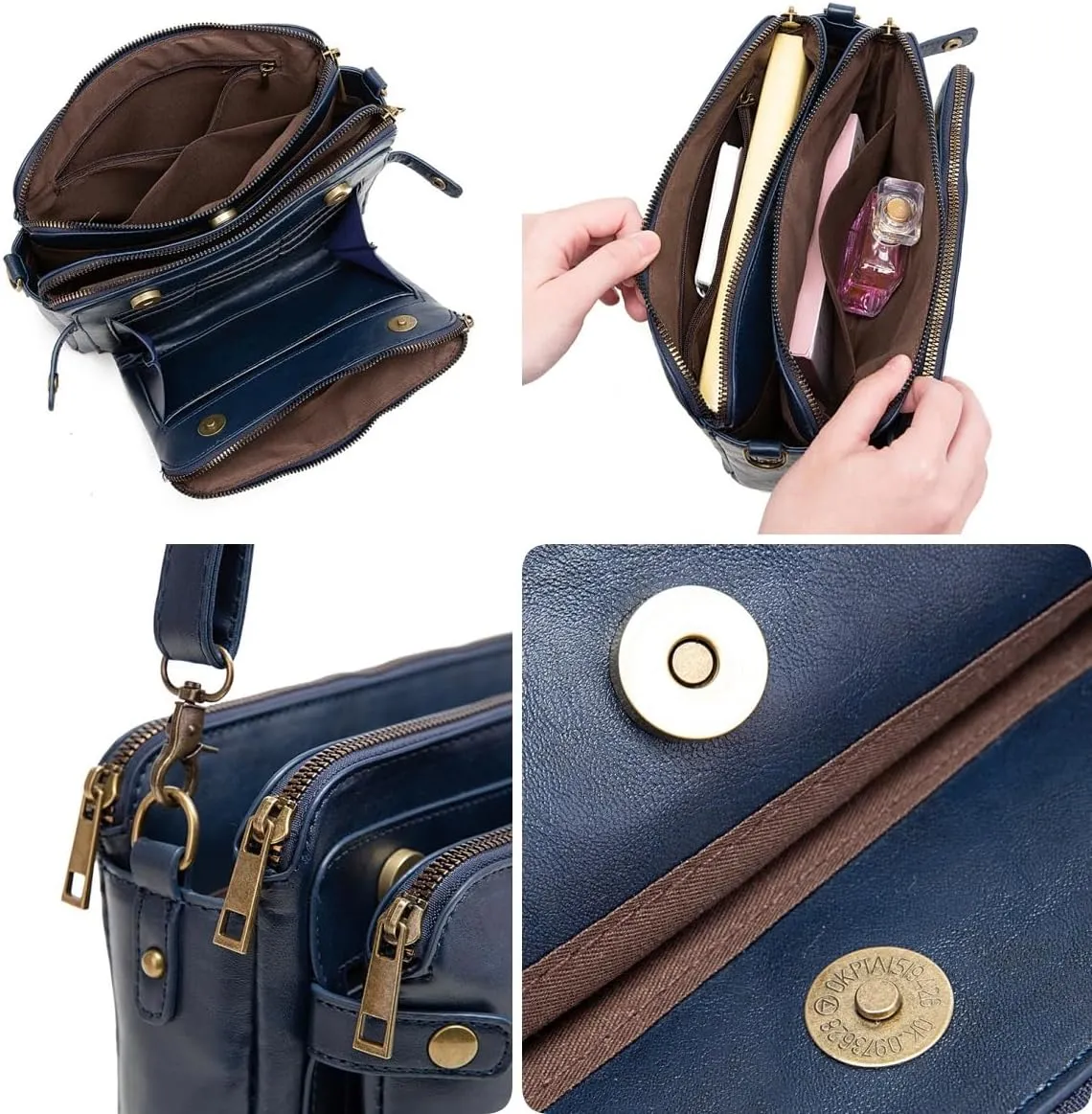 Crossbody Leather Bag Purse for Women Trendy Ladies Large Capacity Three Layer Shoulder Bag Clutch Hobo Handbag Travel