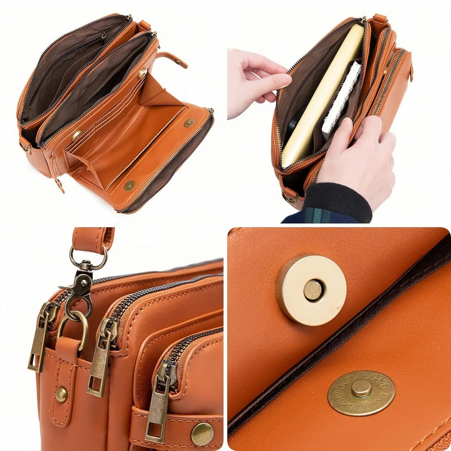 Crossbody Leather Bag Purse for Women Trendy Ladies Large Capacity Three Layer Shoulder Bag Clutch Hobo Handbag Travel