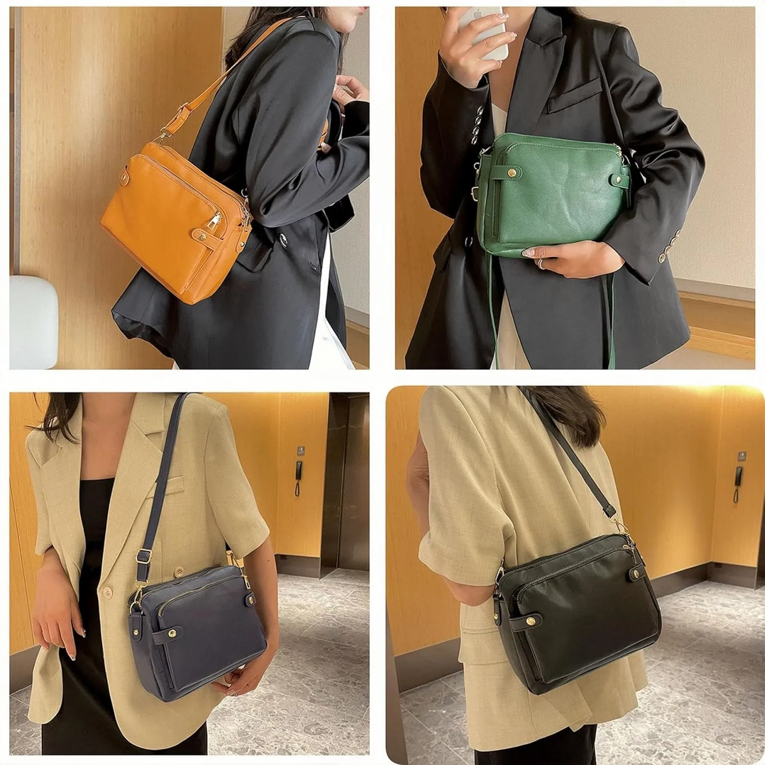 Crossbody Leather Bag Purse for Women Trendy Ladies Large Capacity Three Layer Shoulder Bag Clutch Hobo Handbag Travel