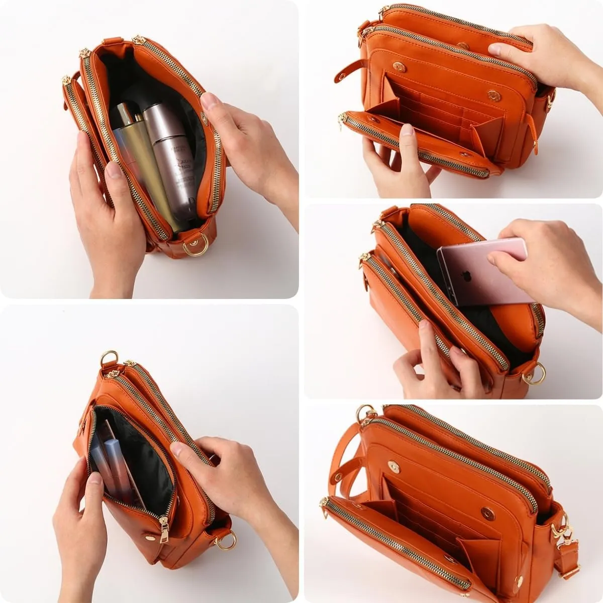 Crossbody Leather Bag Purse for Women Trendy Ladies Large Capacity Three Layer Shoulder Bag Clutch Hobo Handbag Travel